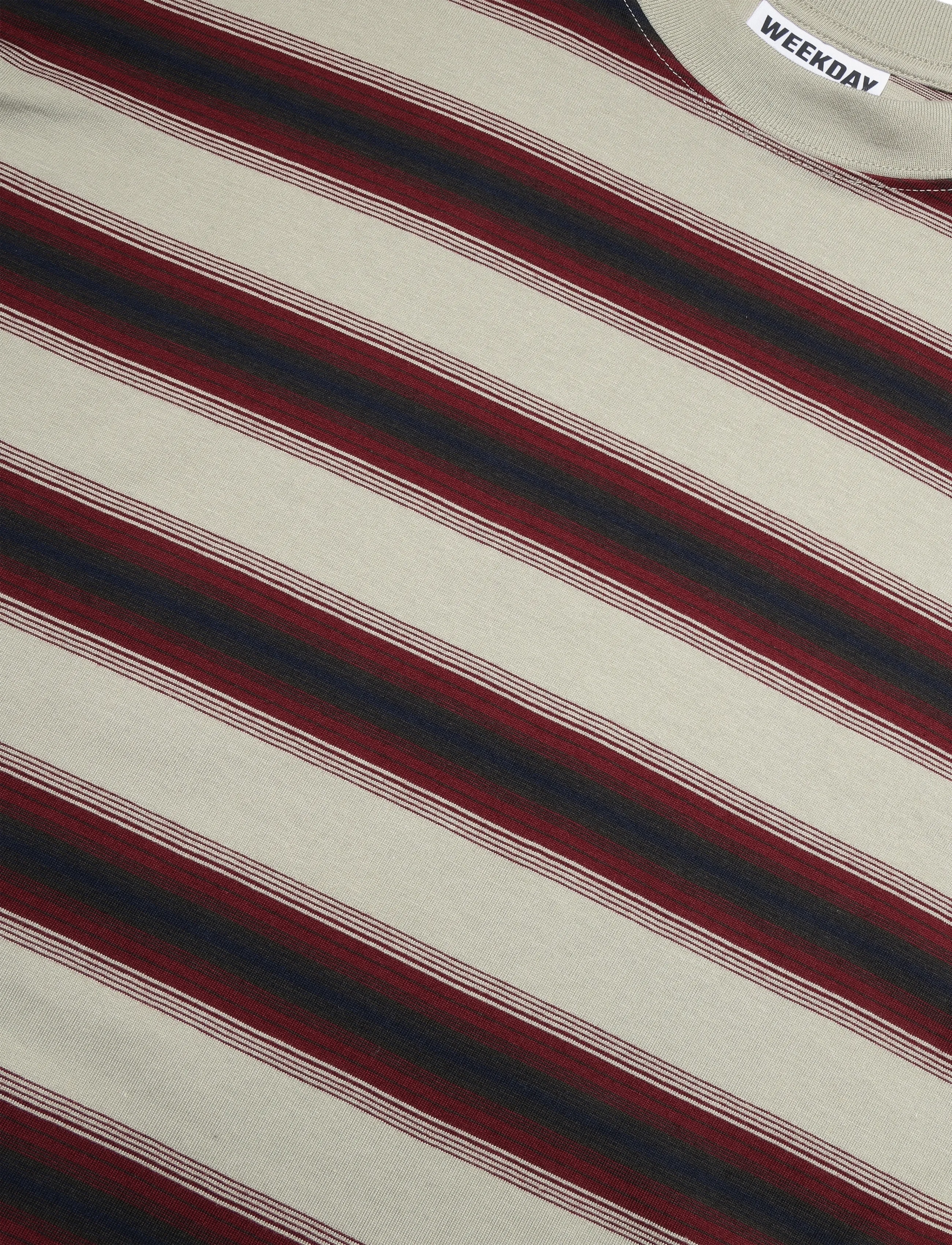 Weekday - Oversized Boxy Graphic T-Shirt - kurzärmelige t-shirts - beige stripe print - 2