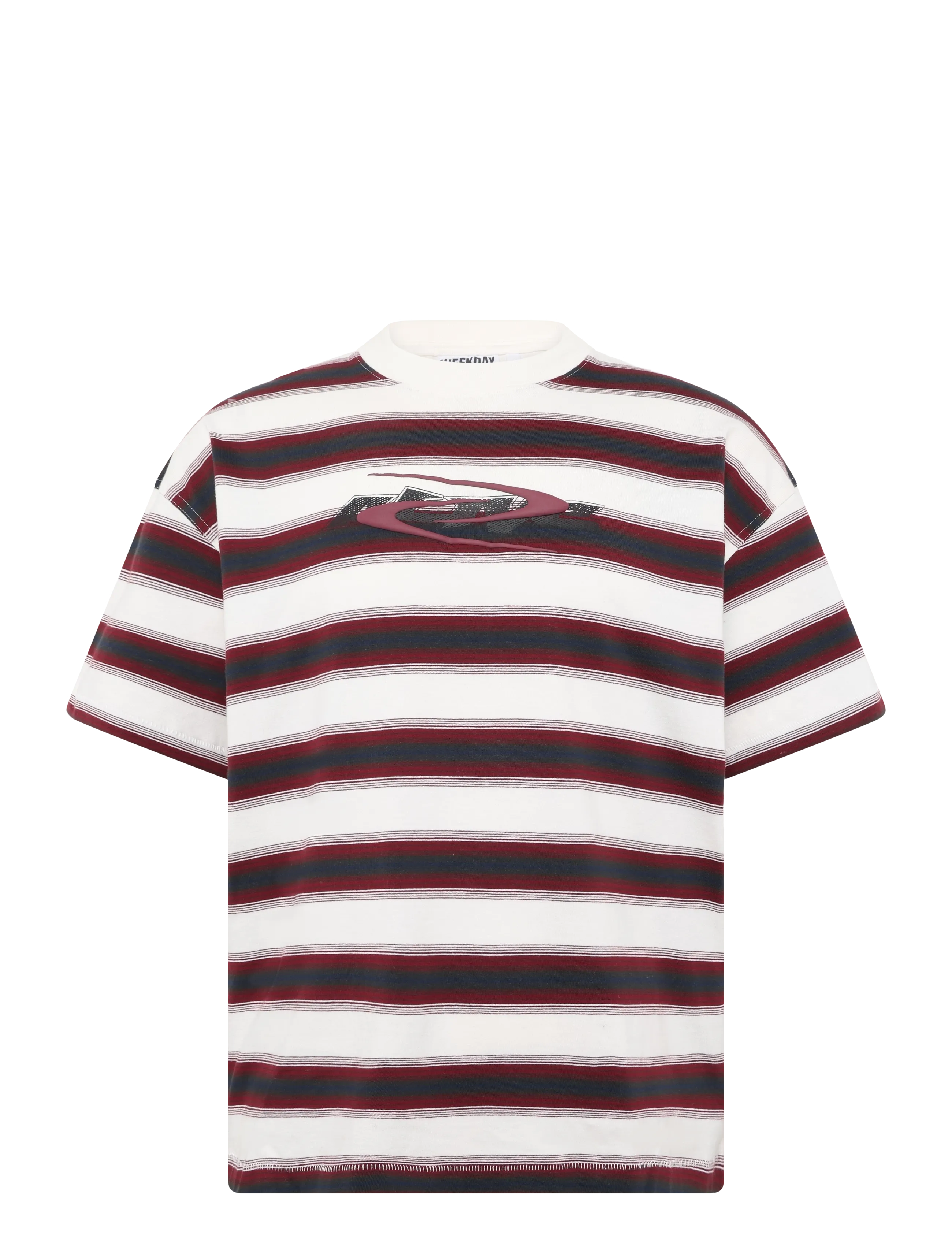Weekday Oversized Boxy Graphic T-Shirt - T-shirts - RED BEIGE STRIPE / beige