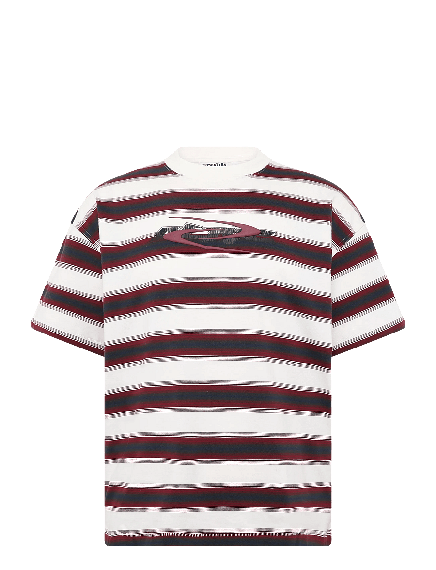 Weekday - Oversized Boxy Graphic T-Shirt - kurzärmelige t-shirts - red beige stripe - 0
