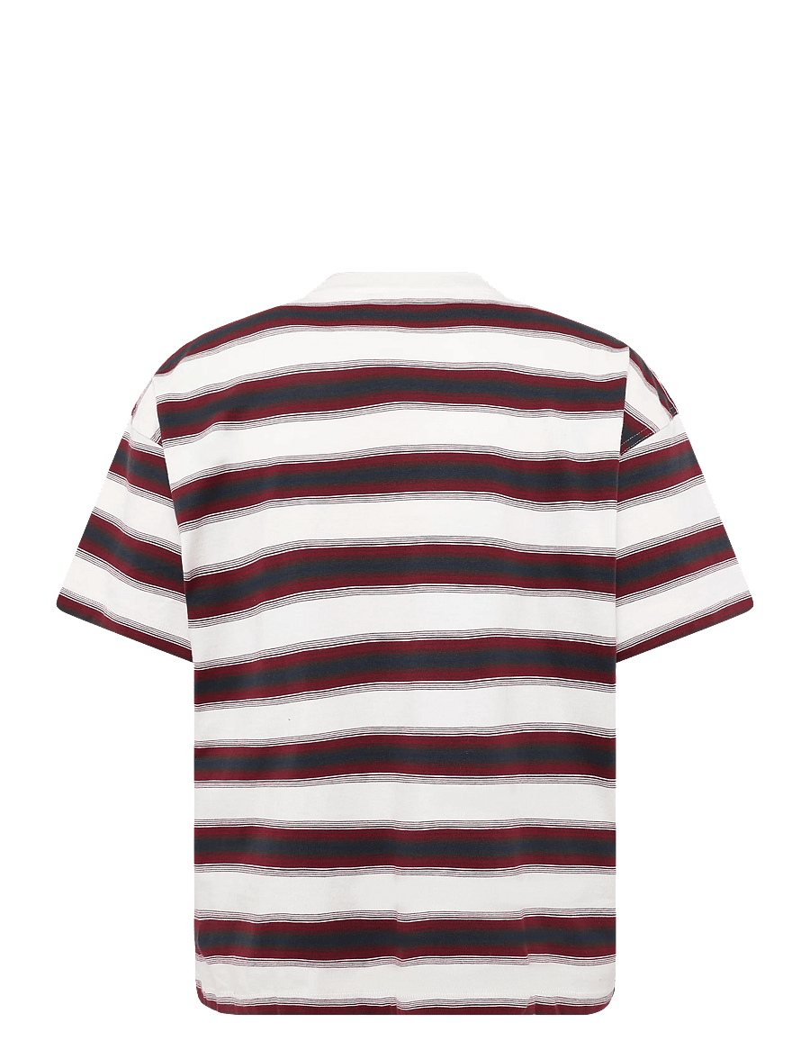 Weekday - Oversized Boxy Graphic T-Shirt - kurzärmelige t-shirts - red beige stripe - 1