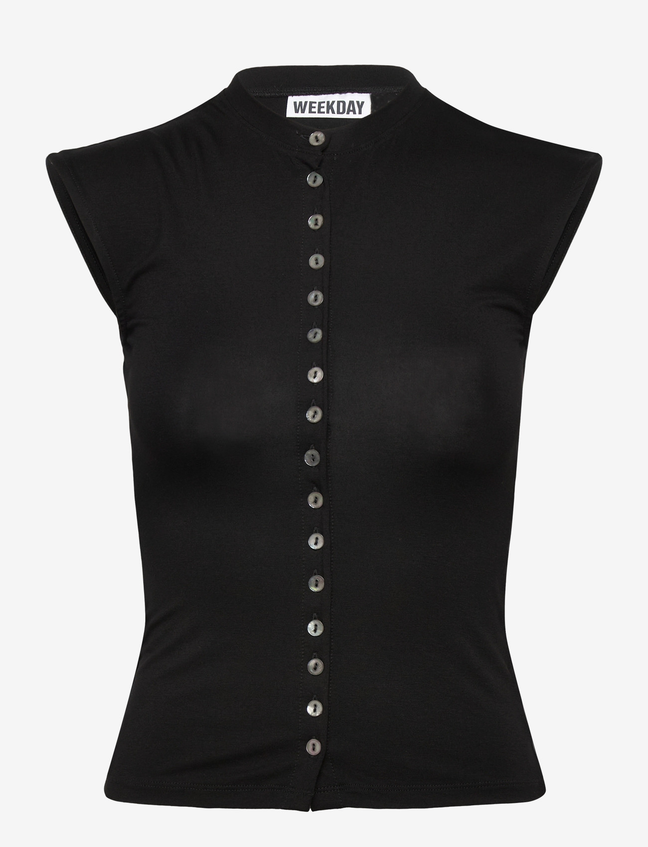 Weekday - Pearl Button Up Top - tanktops - black - 0
