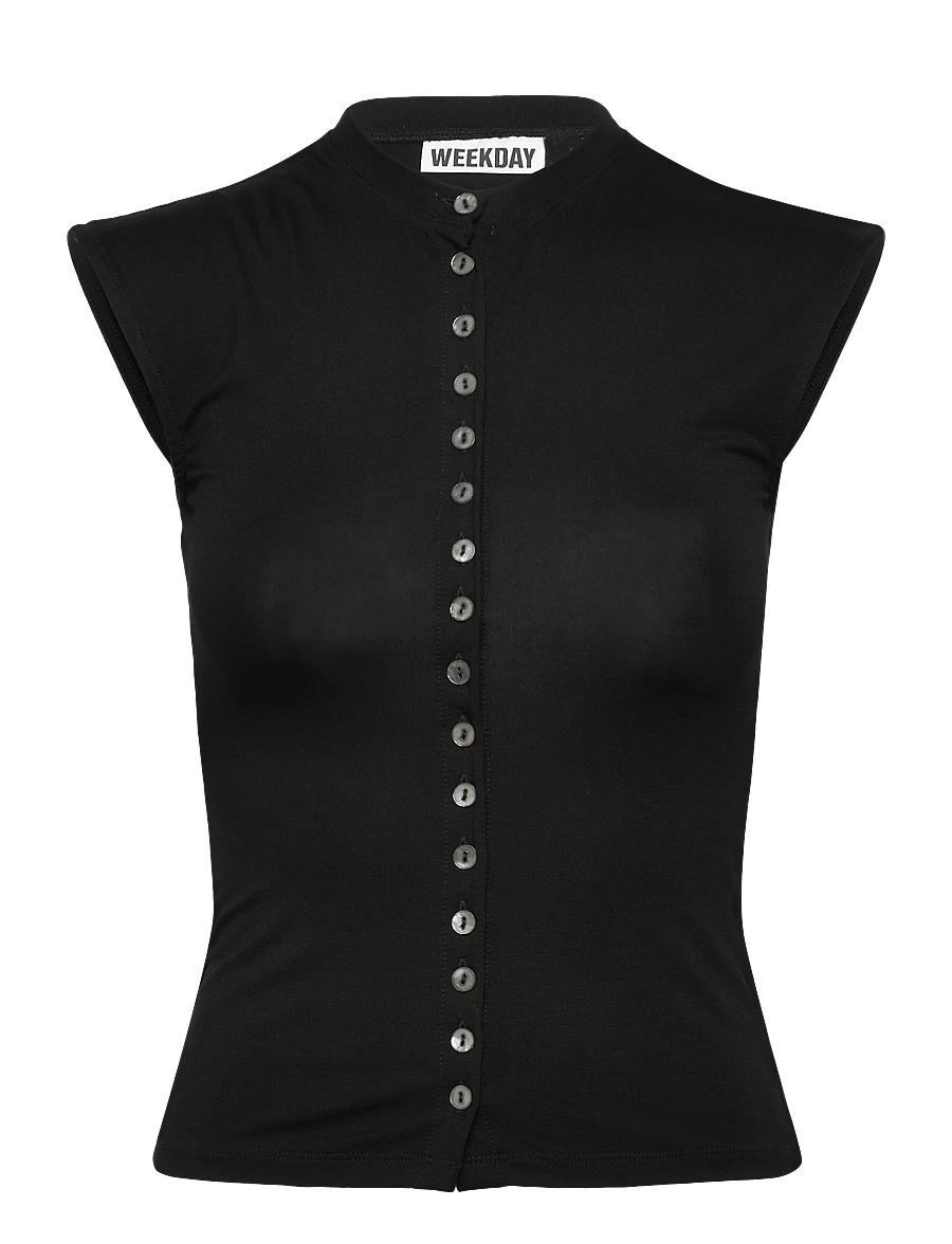 Weekday - Pearl Button Up Top - tanktops - black - 0