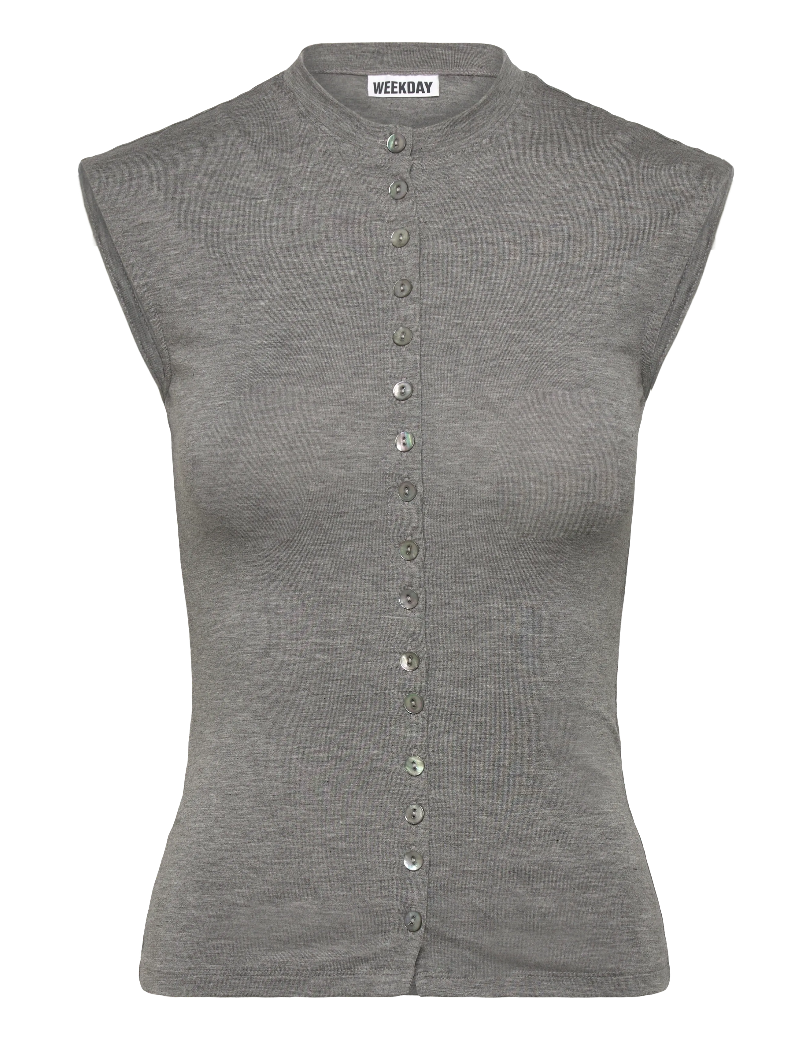 Weekday Pearl Button Up Top, Kvinder, Ærmeløs Knappet Top, Grå, Str: M