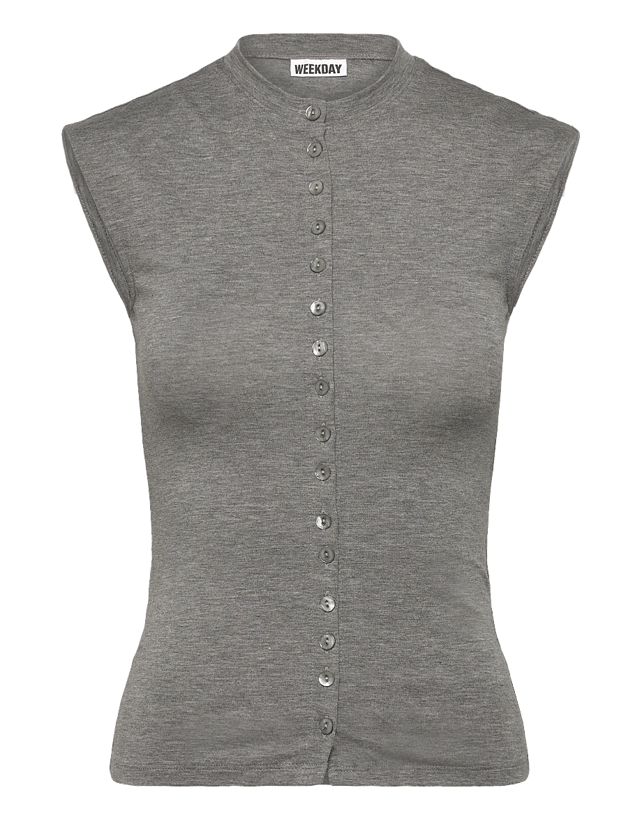 Weekday - Pearl Button Up Top - tanktops - grey melange - 0