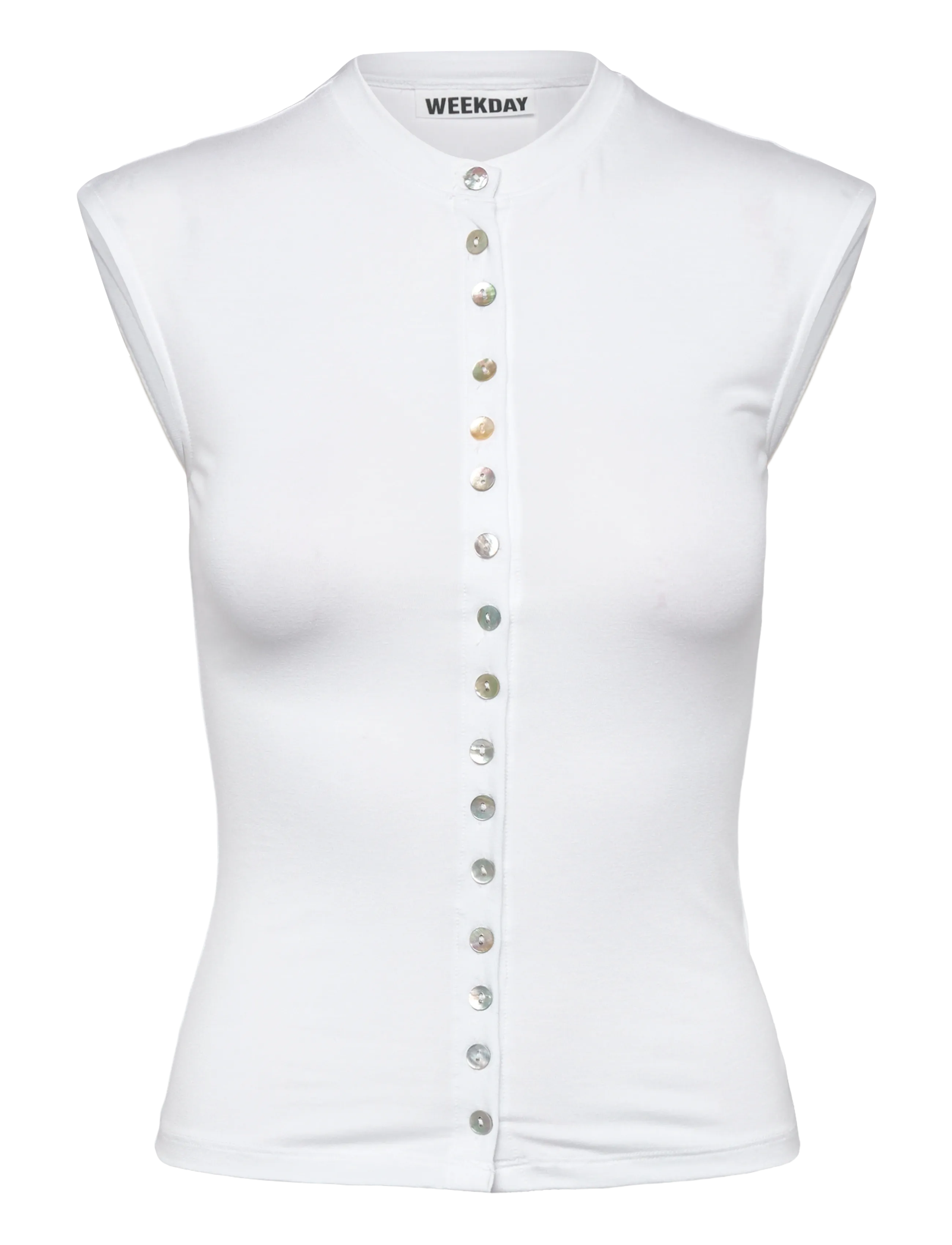 Weekday Pearl Button Up Top, Kvinder, Ærmeløs Knappet Top, Hvid, Str: XS