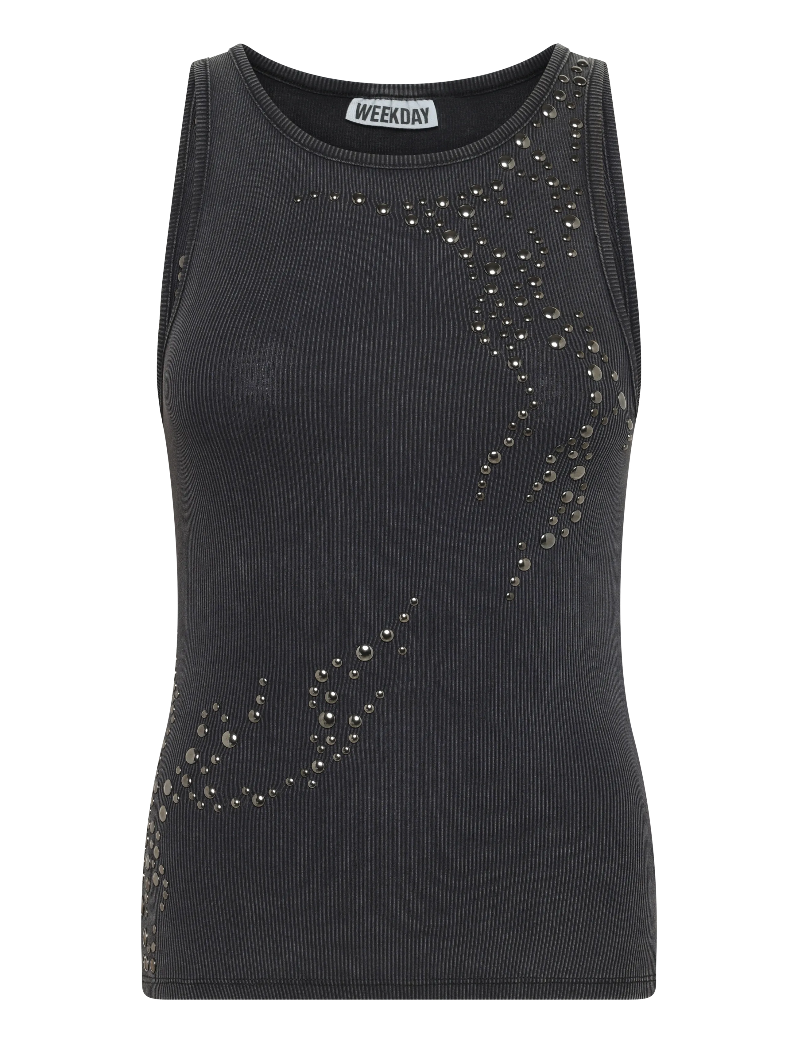 Weekday Studded Tank Top, XS, T-shirts & Oberteile, Grau - Sleeveless, Frauen