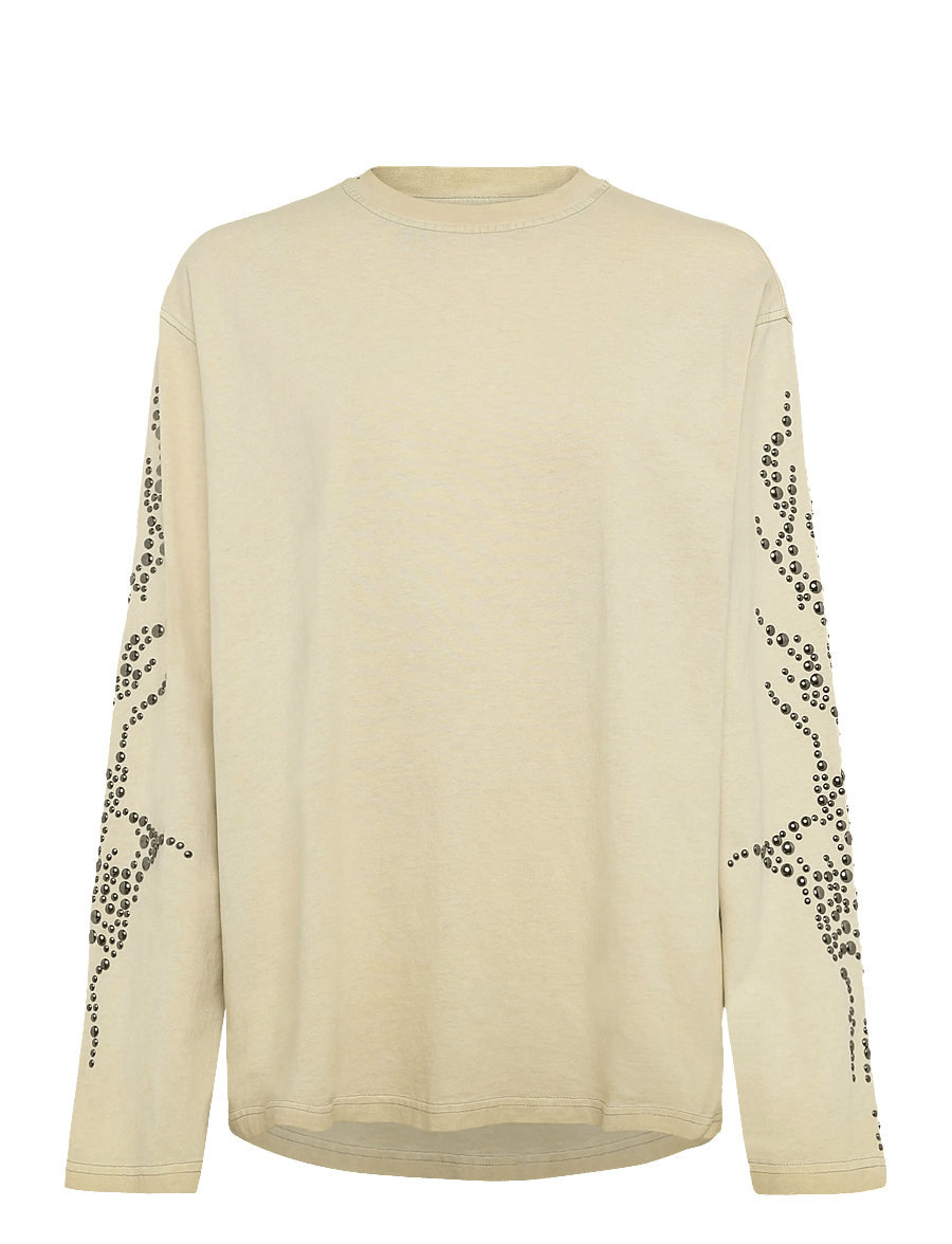 Weekday - Oversized Graphic Long-Sleeved T-shirt - langærmede toppe - beige medium dusty - 0