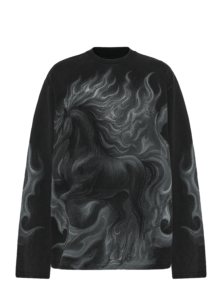 Weekday - Oversized Graphic Long-Sleeved T-shirt - langærmede toppe - black - 0