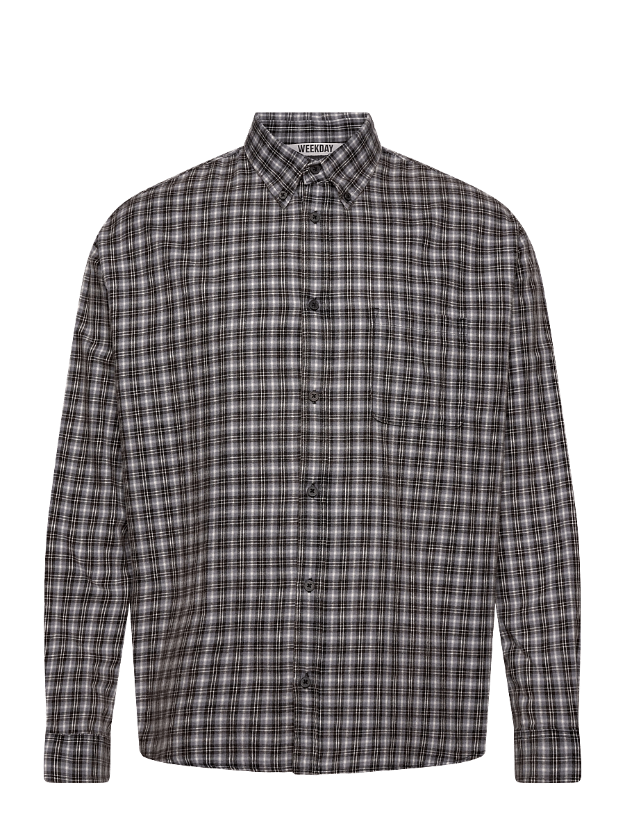 Weekday - Lloyd Loose Fit Flannel Shirt - flanell-hemden - dark grey - 0