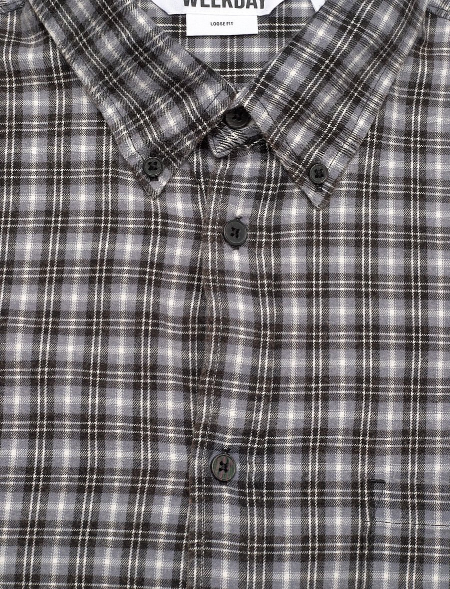 Weekday - Lloyd Loose Fit Flannel Shirt - flanell-hemden - dark grey - 2