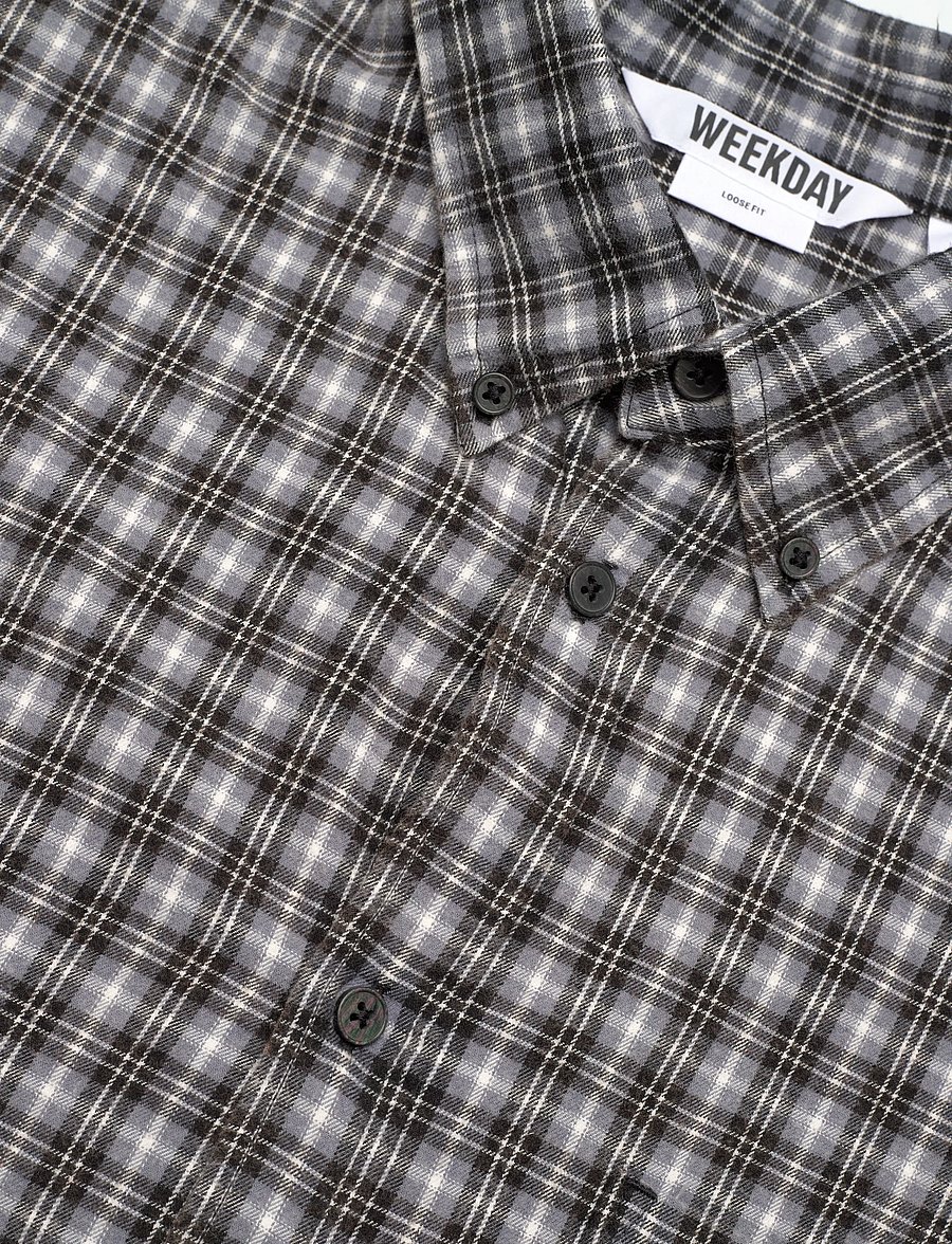 Weekday - Lloyd Loose Fit Flannel Shirt - flanell-hemden - dark grey - 3