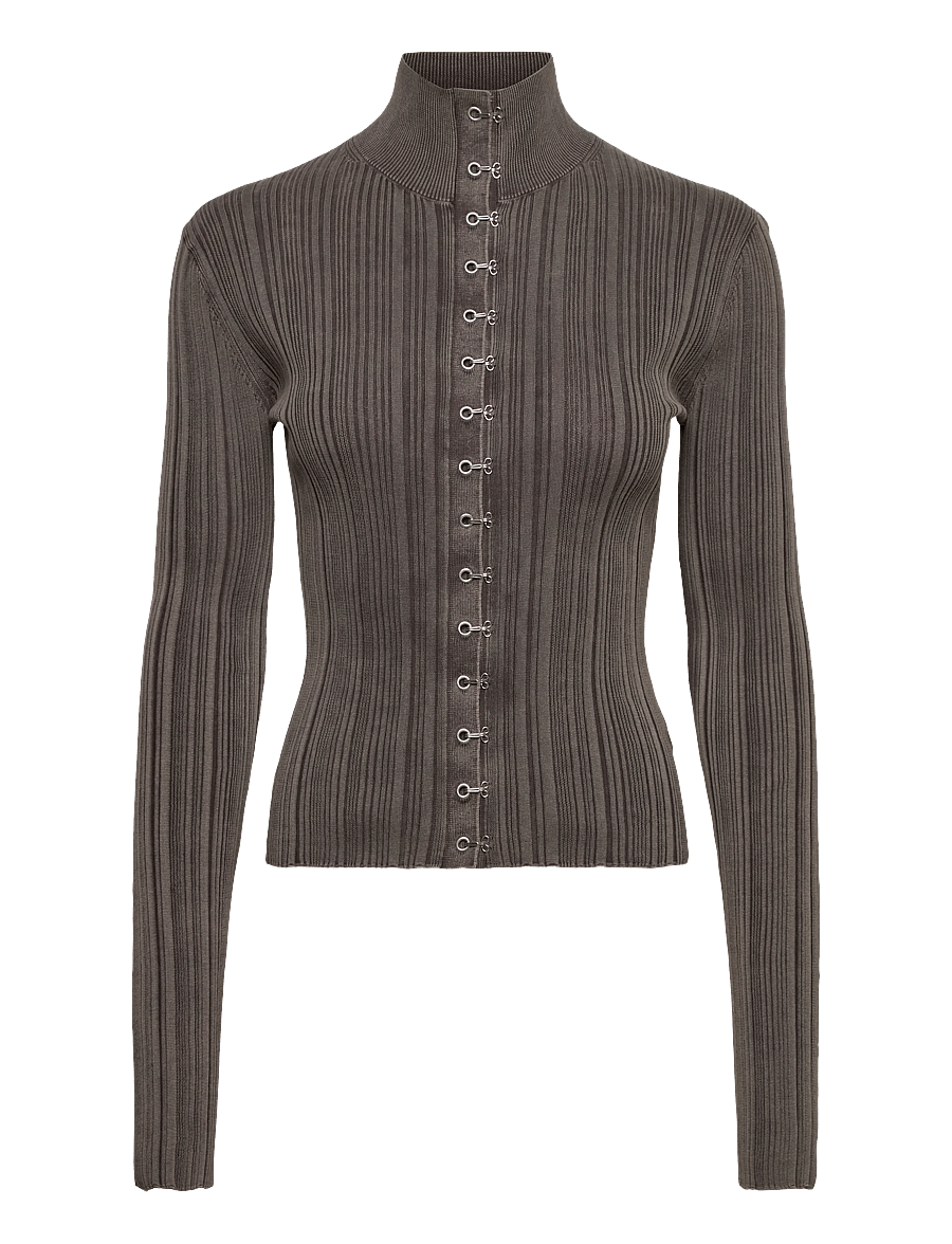 Weekday - Ribbed fitted cardigan - kardiganid - dark grey - 0