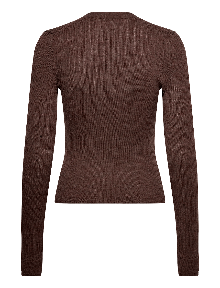 Weekday - V-neck merino cardigan - strickjacken - dark brown - 1