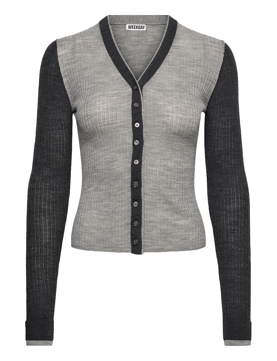 Weekday - V-neck merino cardigan - strickjacken - grey melange contrast - 0