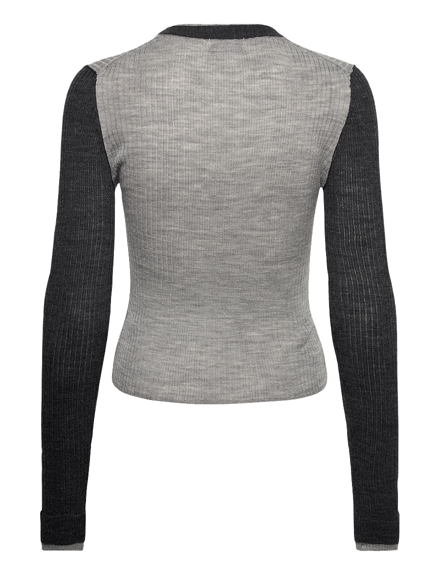 Weekday - V-neck merino cardigan - strickjacken - grey melange contrast - 1