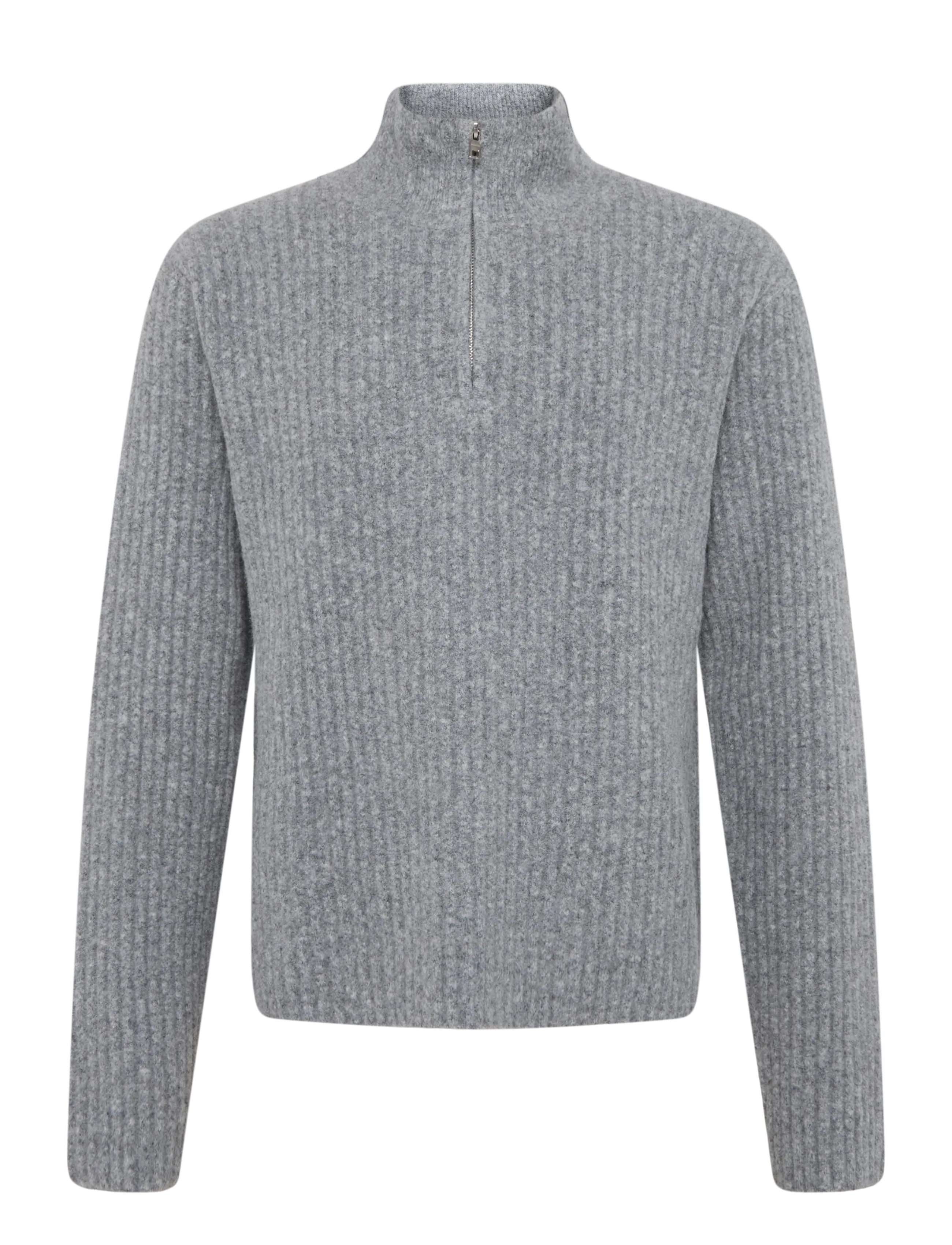 Weekday Davos Half-Zip Woolblend Sweather, Herren, Gerippter Halb-Reißverschluss Pullover, Grau, Gr.XL