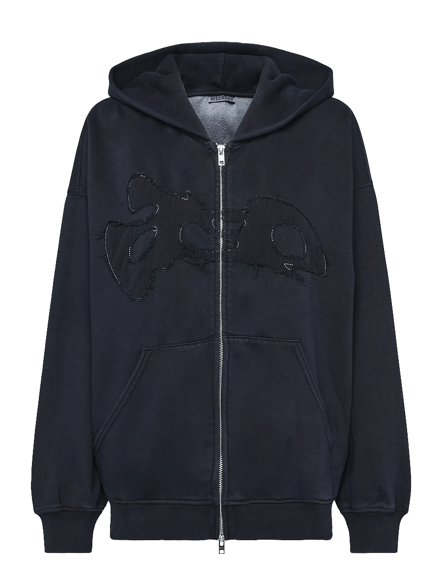 Weekday - Tony Topstich Hoodie - hoodies - navy emroidered cold wash - 0