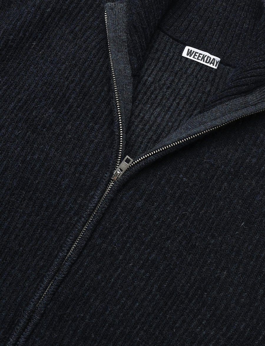Weekday - Relaxed Wool-Blend Rib-Knit Zip Cardigan - pullover mit durchgehendem reißverschluss - blue dark - 2