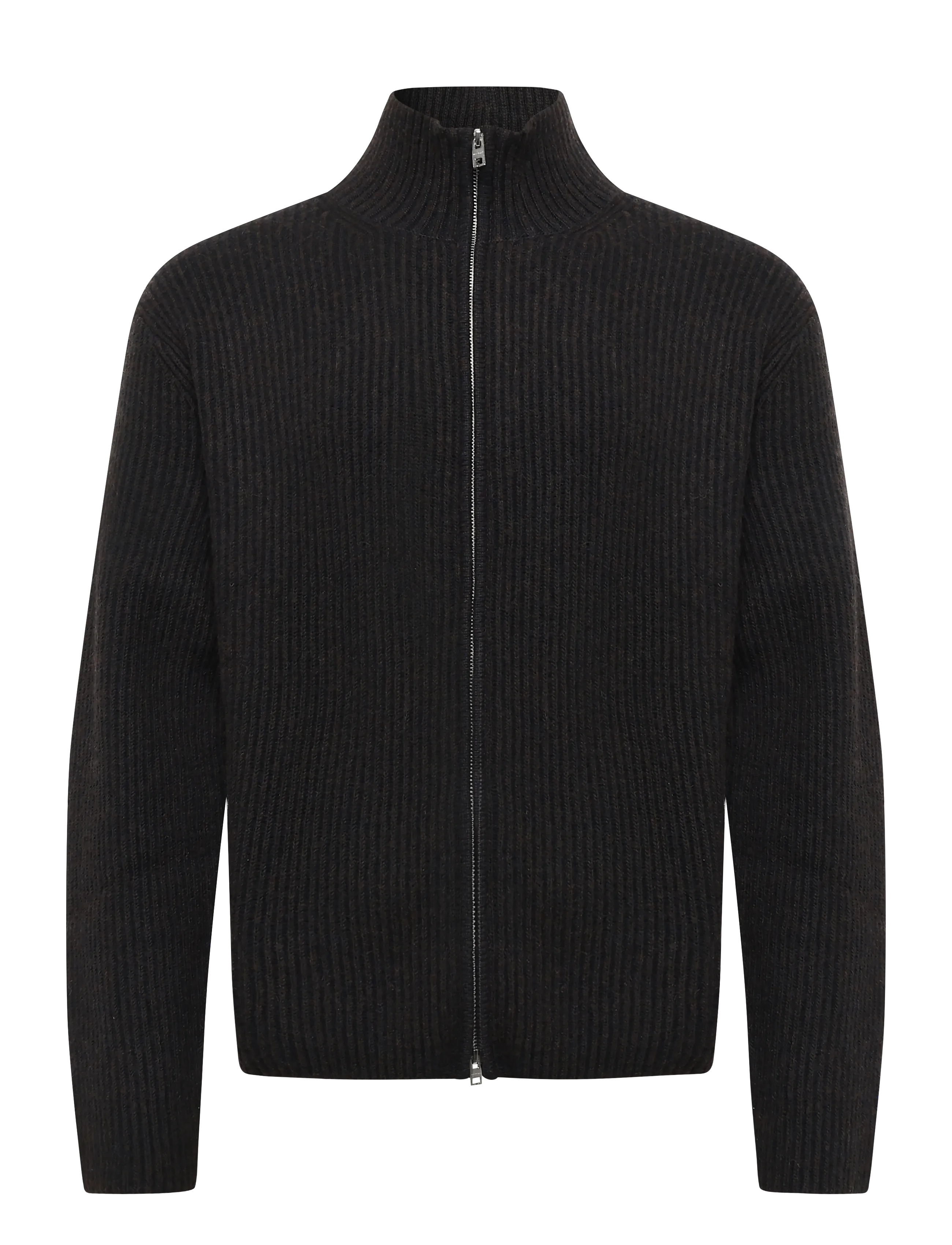 Weekday Relaxed Wool-Blend Rib-Knit Zip Cardigan - Weekday - DARK BROWN + BLACK / brown