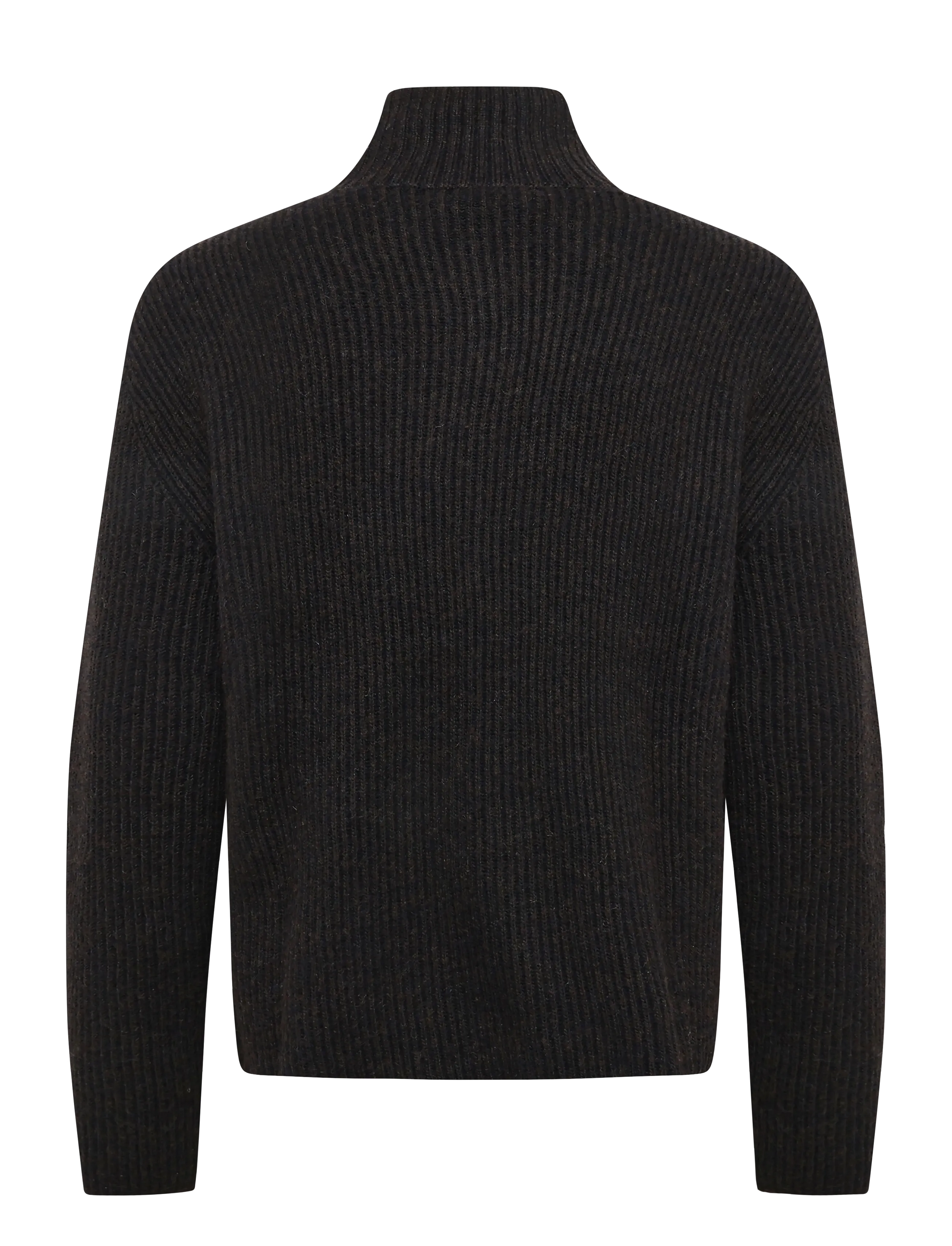 Weekday - Relaxed Wool-Blend Rib-Knit Zip Cardigan - dark brown + black - 1