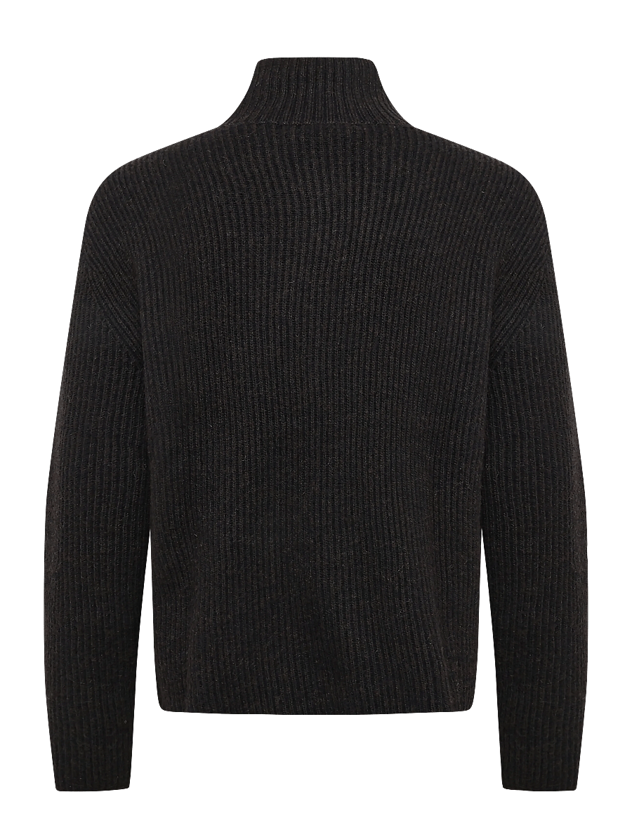 Weekday - Relaxed Wool-Blend Rib-Knit Zip Cardigan - pullover mit durchgehendem reißverschluss - dark brown + black - 1