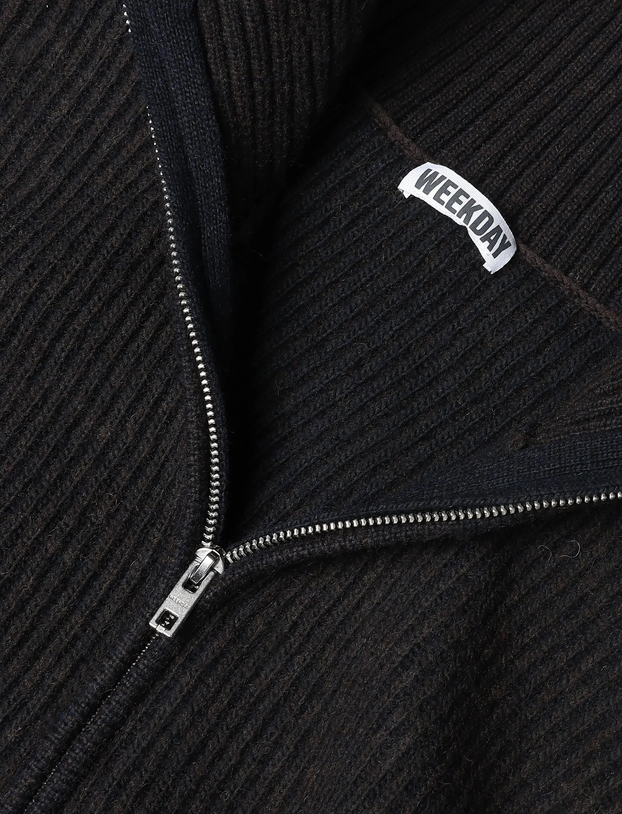 Weekday - Relaxed Wool-Blend Rib-Knit Zip Cardigan - dark brown + black - 2