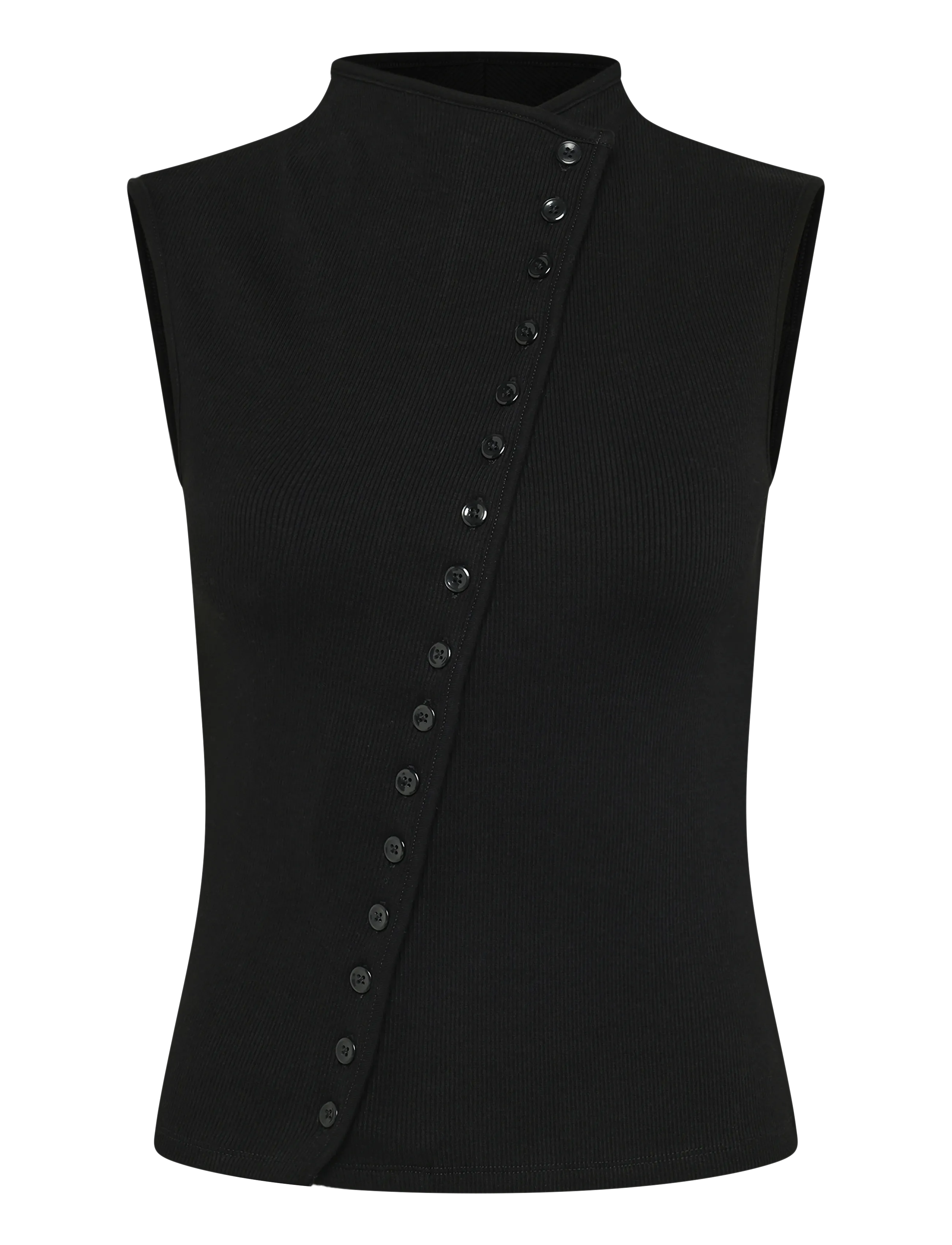 Weekday Asymmetric Button Top, M, Black, T-Shirts & Toppe > Uden Ærmer, Dame