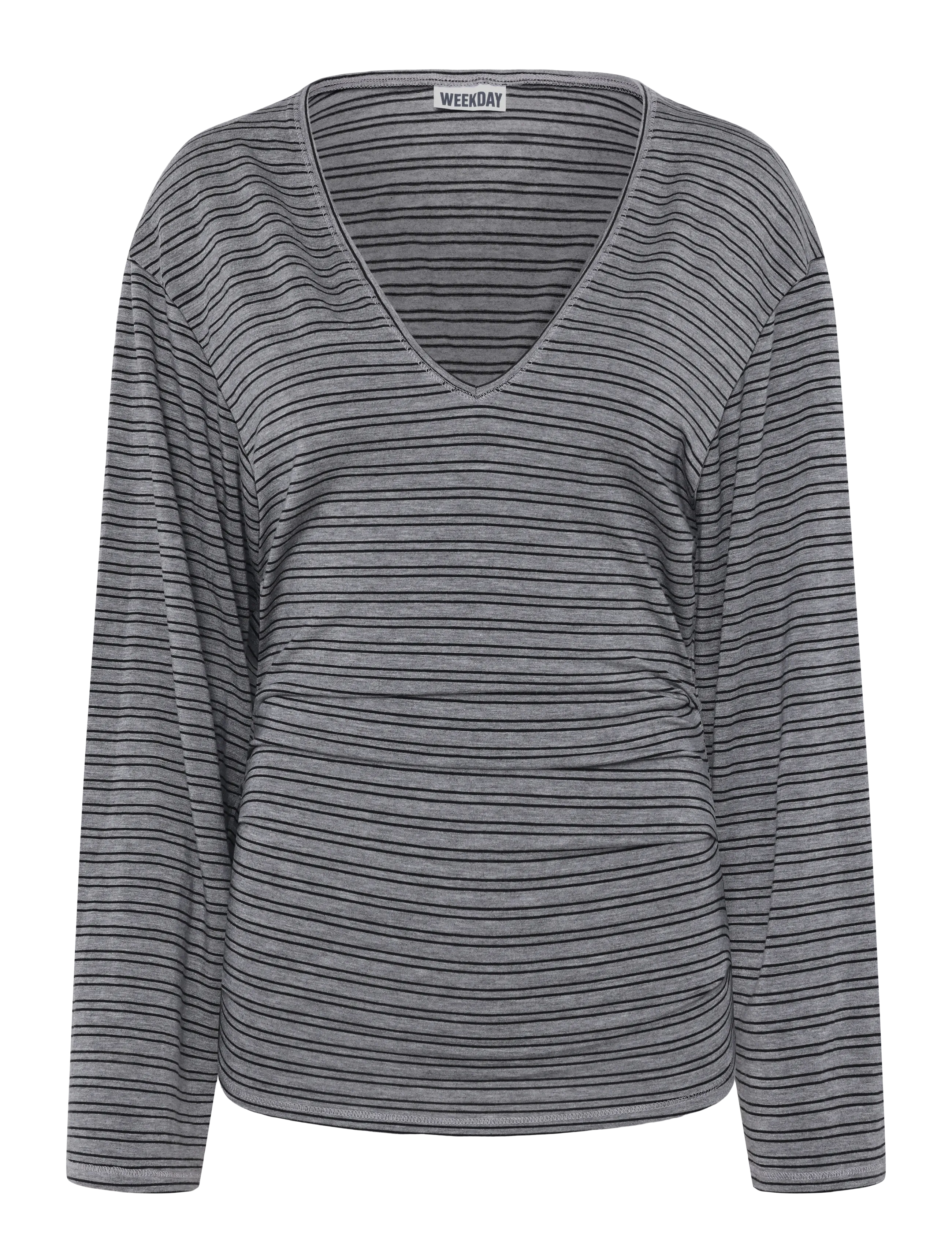 Weekday Susie V-Neck Long Sleeve - Langærmede toppe - GREY MELANGE/ BLACK STRIPE / grey