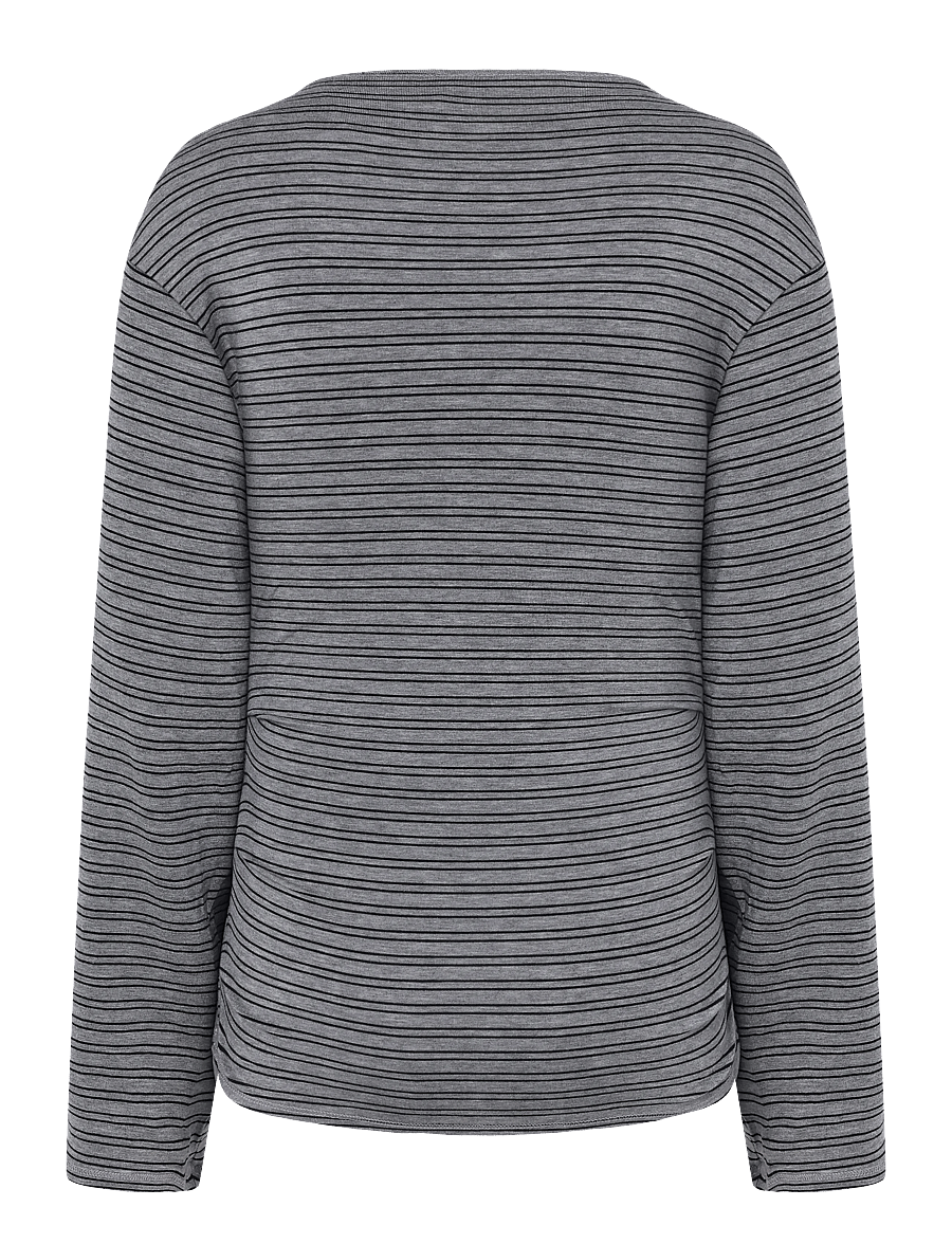 Weekday - Susie V-Neck Long Sleeve - långärmade toppar - grey melange/ black stripe - 1