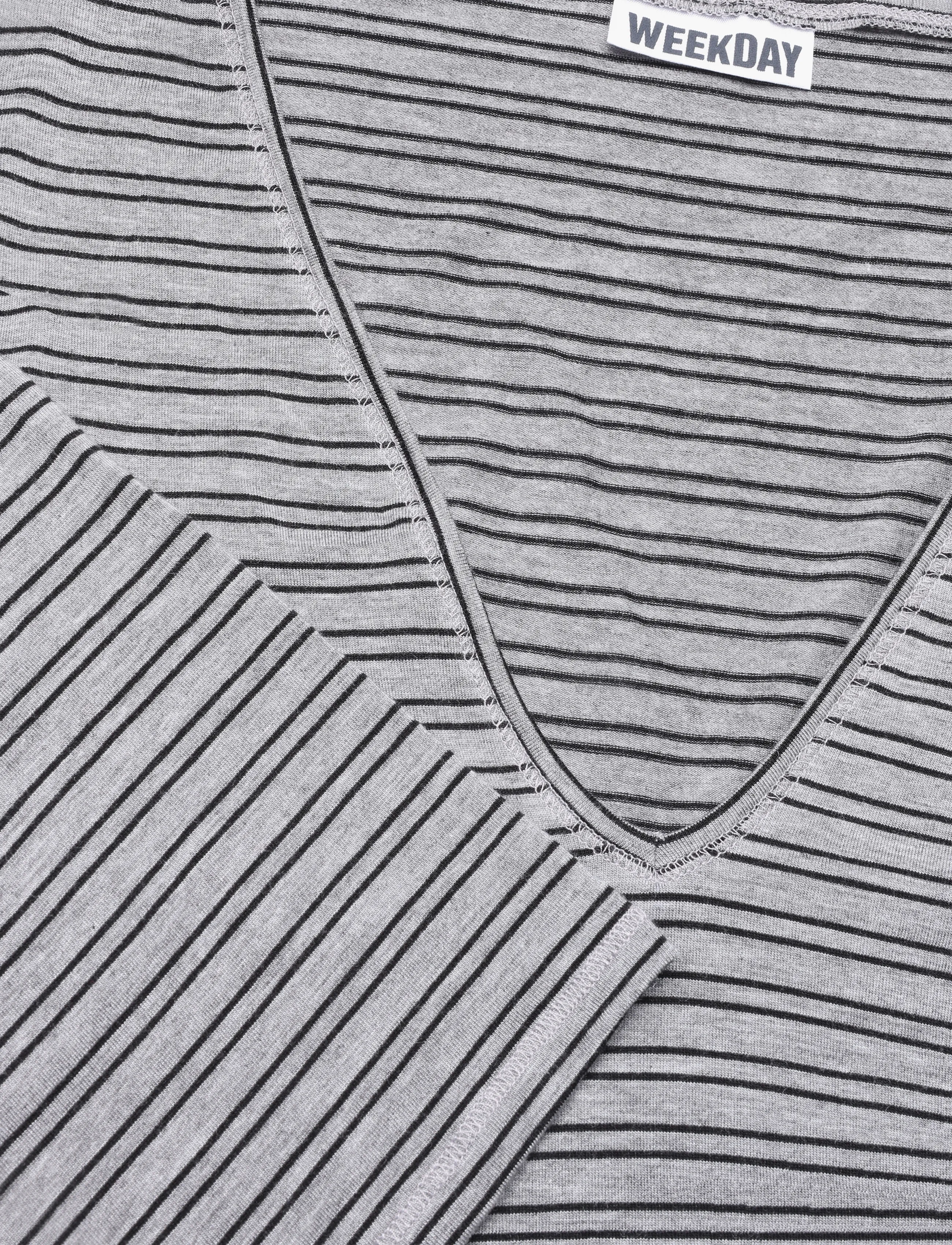 Weekday - Susie V-Neck Long Sleeve - langærmede toppe - grey melange/ black stripe - 2