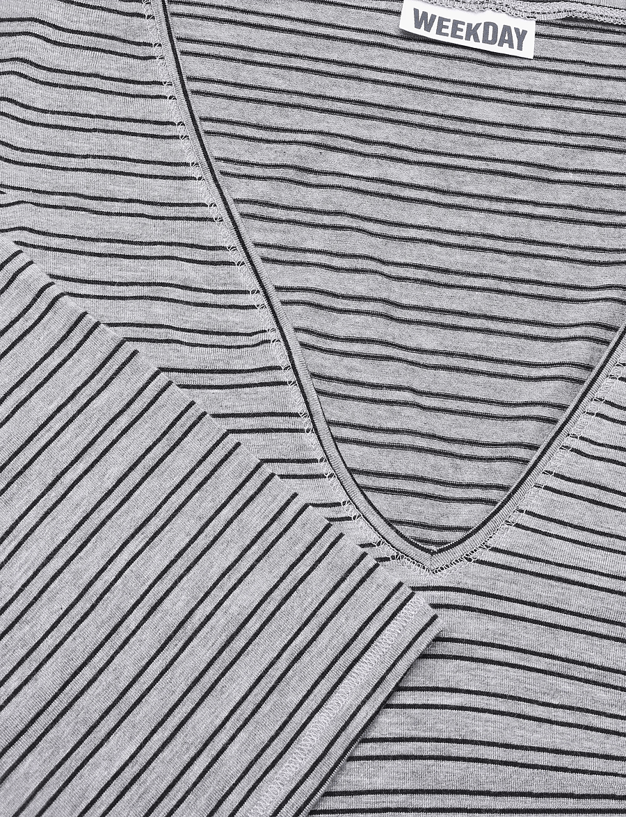Weekday - Susie V-Neck Long Sleeve - långärmade toppar - grey melange/ black stripe - 2