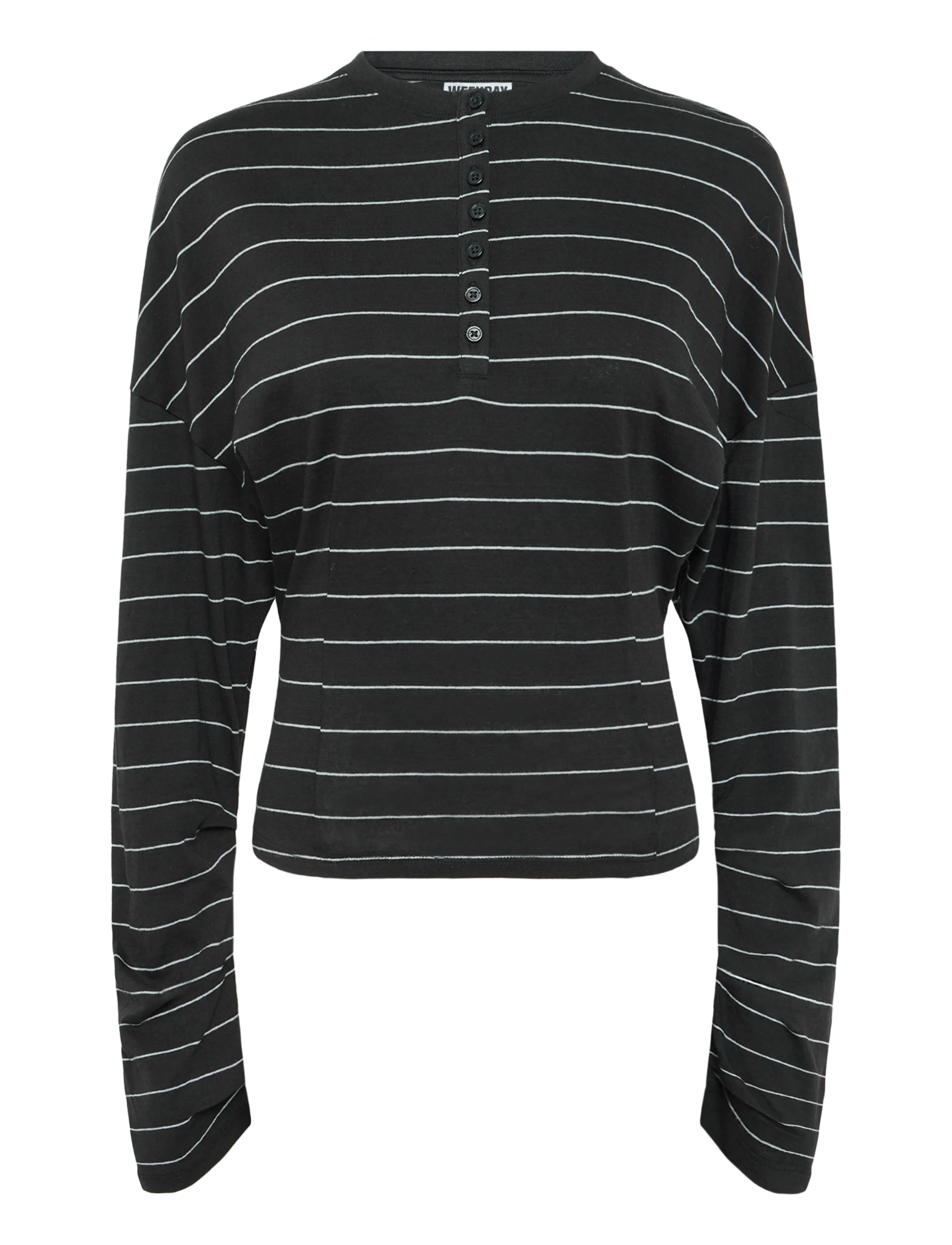 Weekday Milly Henley LS - Langärmlige Tops - DARK GREY STRIPE / grey