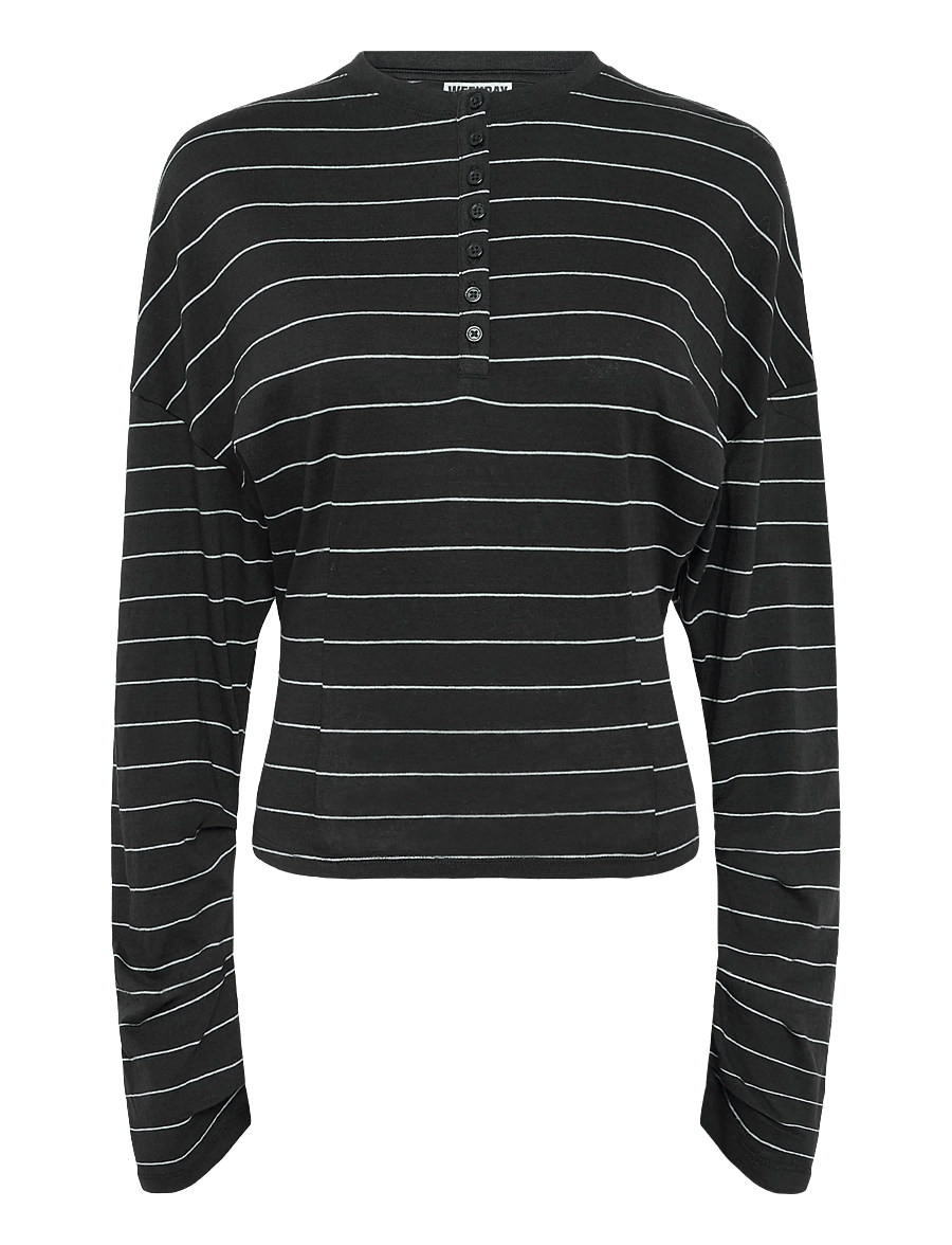Weekday - Milly Henley LS - lühikesed topid - dark grey stripe - 0