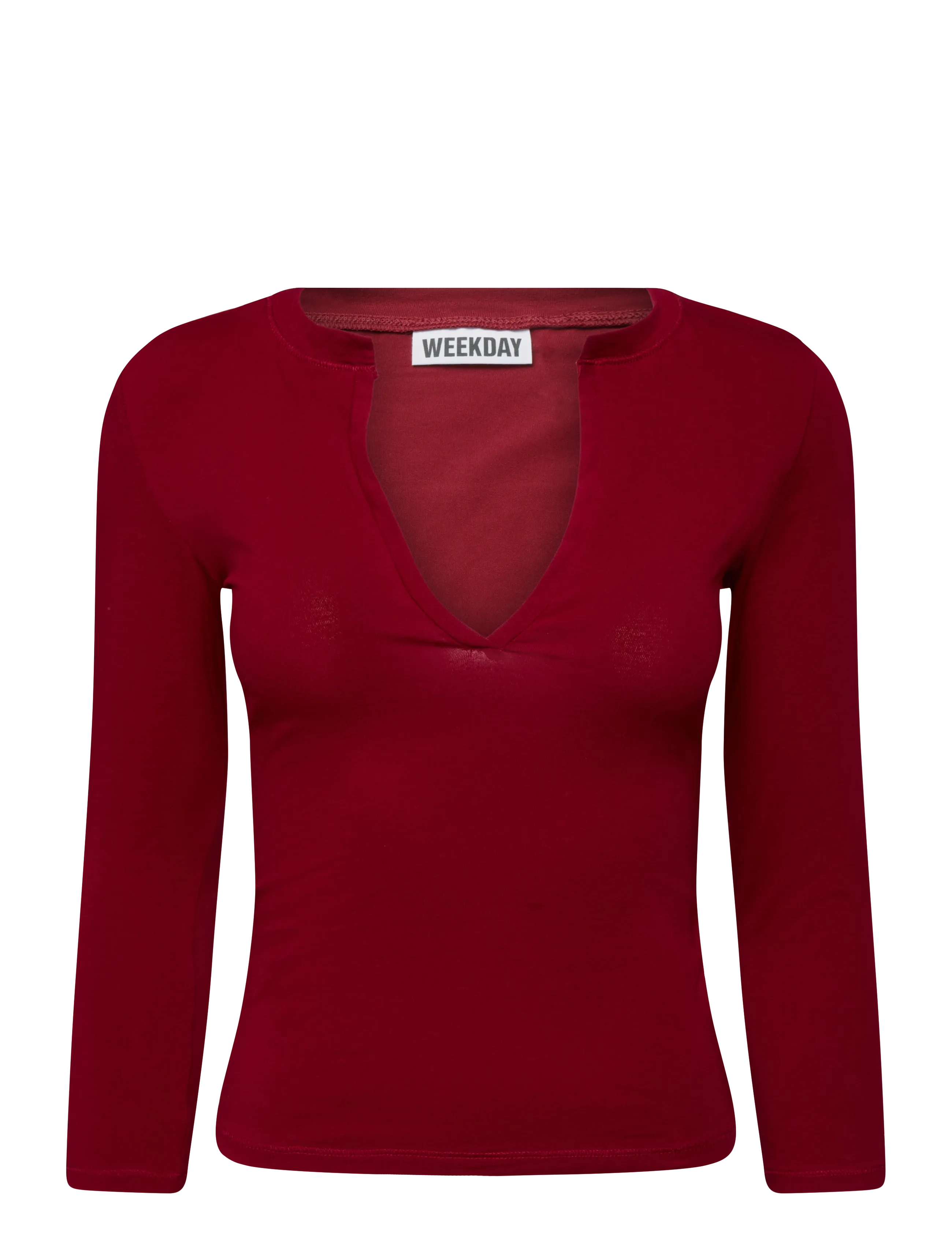 Weekday Nessa V neck with 3/4 sleeve - Kläder - DARK RED / burgundy