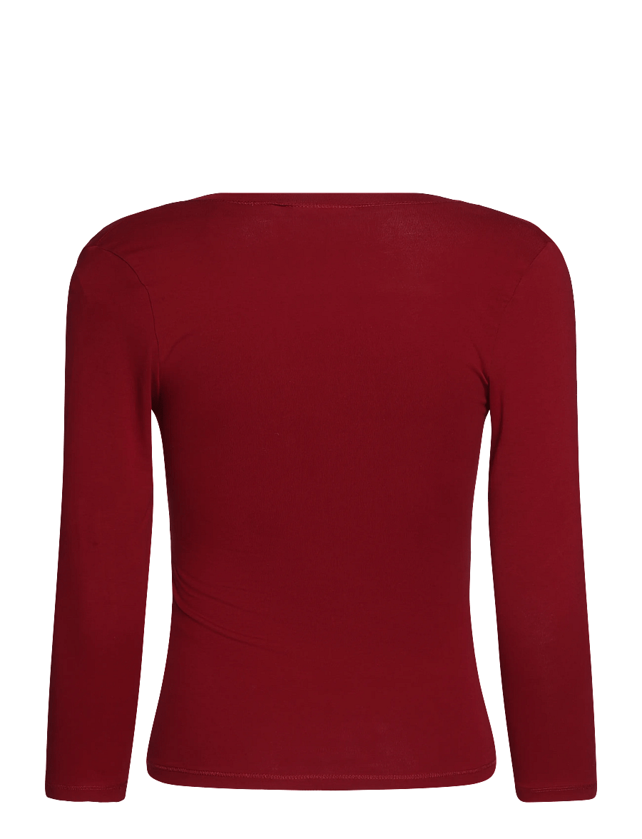 Weekday - Nessa V neck with 3/4 sleeve - långärmade toppar - dark red - 1
