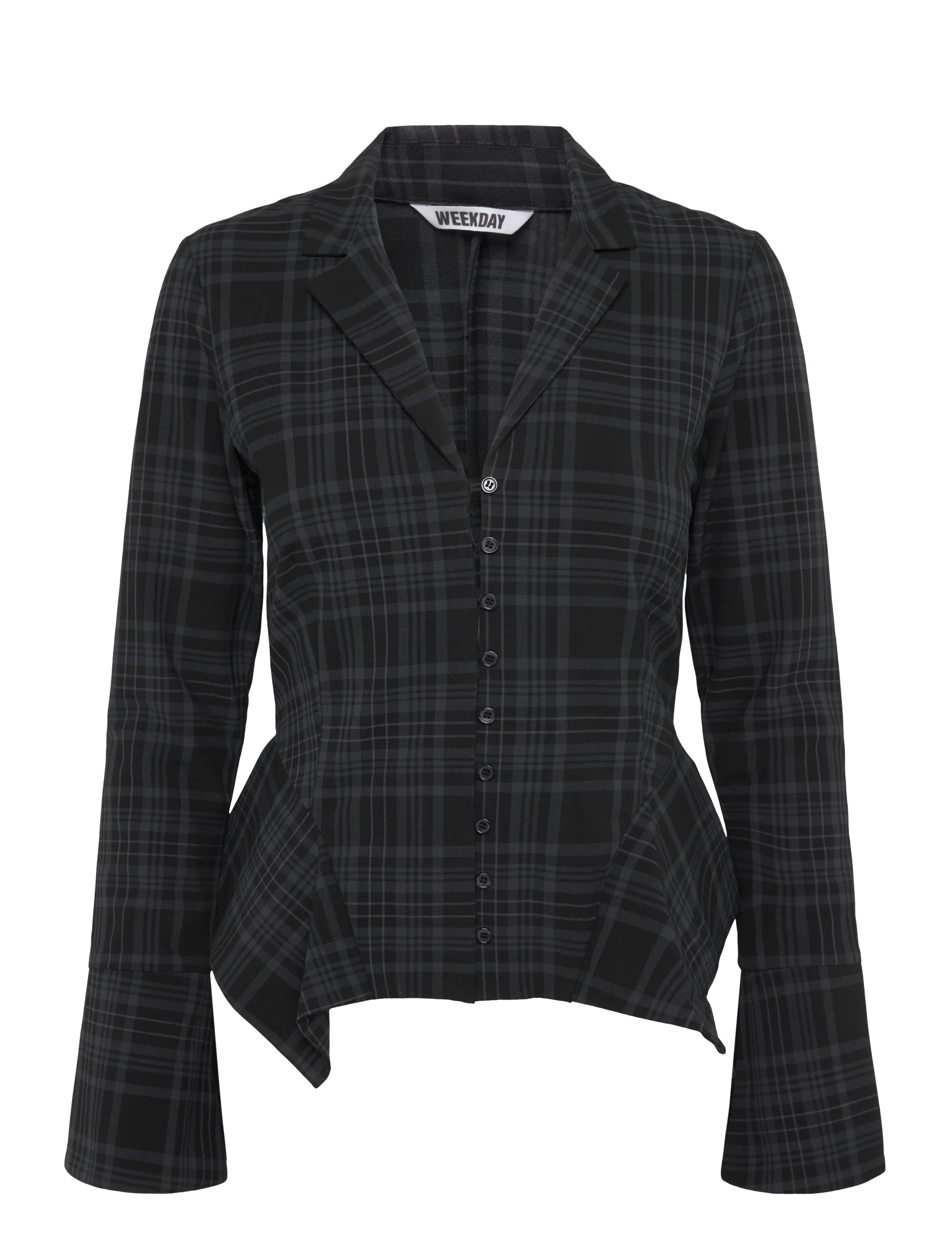Weekday Micke Shirt - Nordischer Stil - BLACK/NAVY CHECK / black