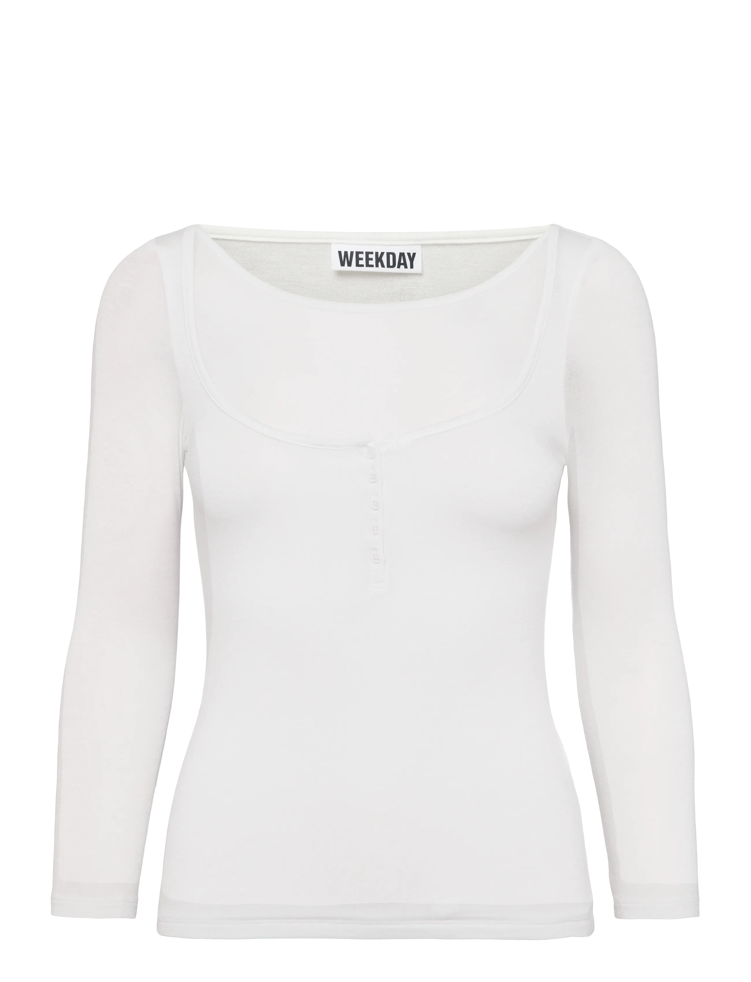 Weekday Henley Three-Quarter Sleeve, S, Knitwear, Weiß - Jumpers, Frauen