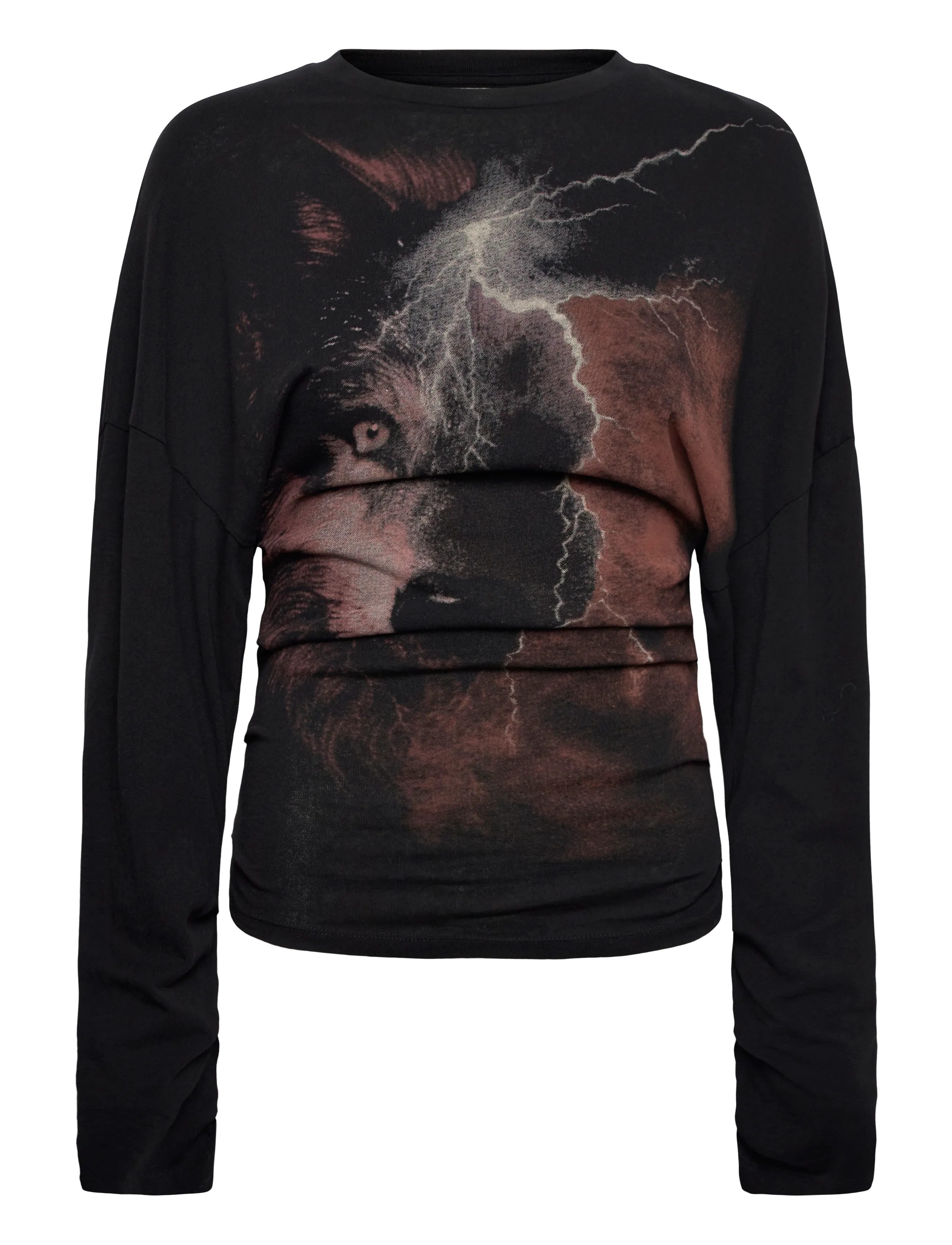 Weekday Printed Pleated Longsleeve, Kvinder, Trykt Plisseret Langærmet Bluse, Sort, Str: XL