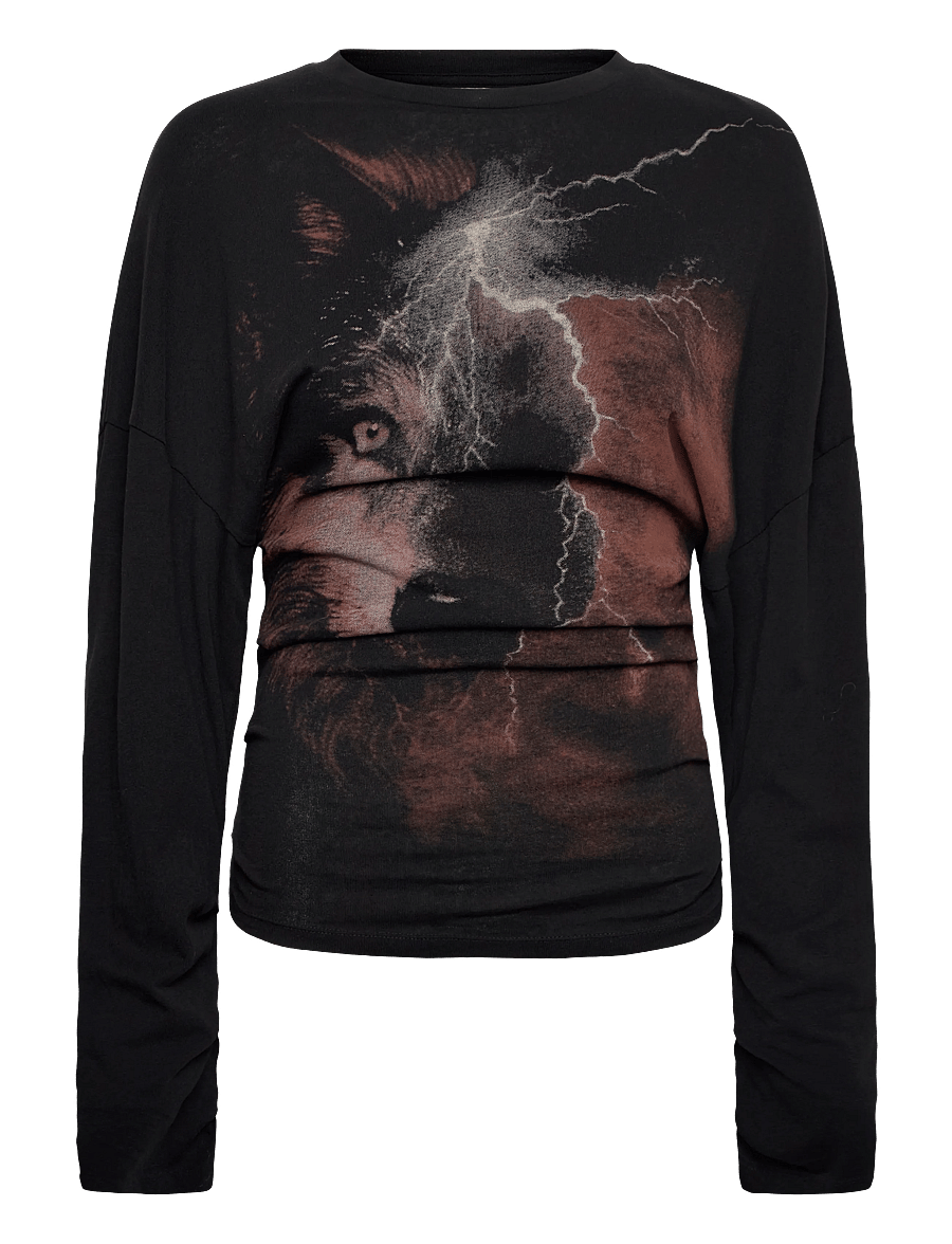 Weekday - Printed Pleated Longsleeve - long-sleeved tops - black print - 0