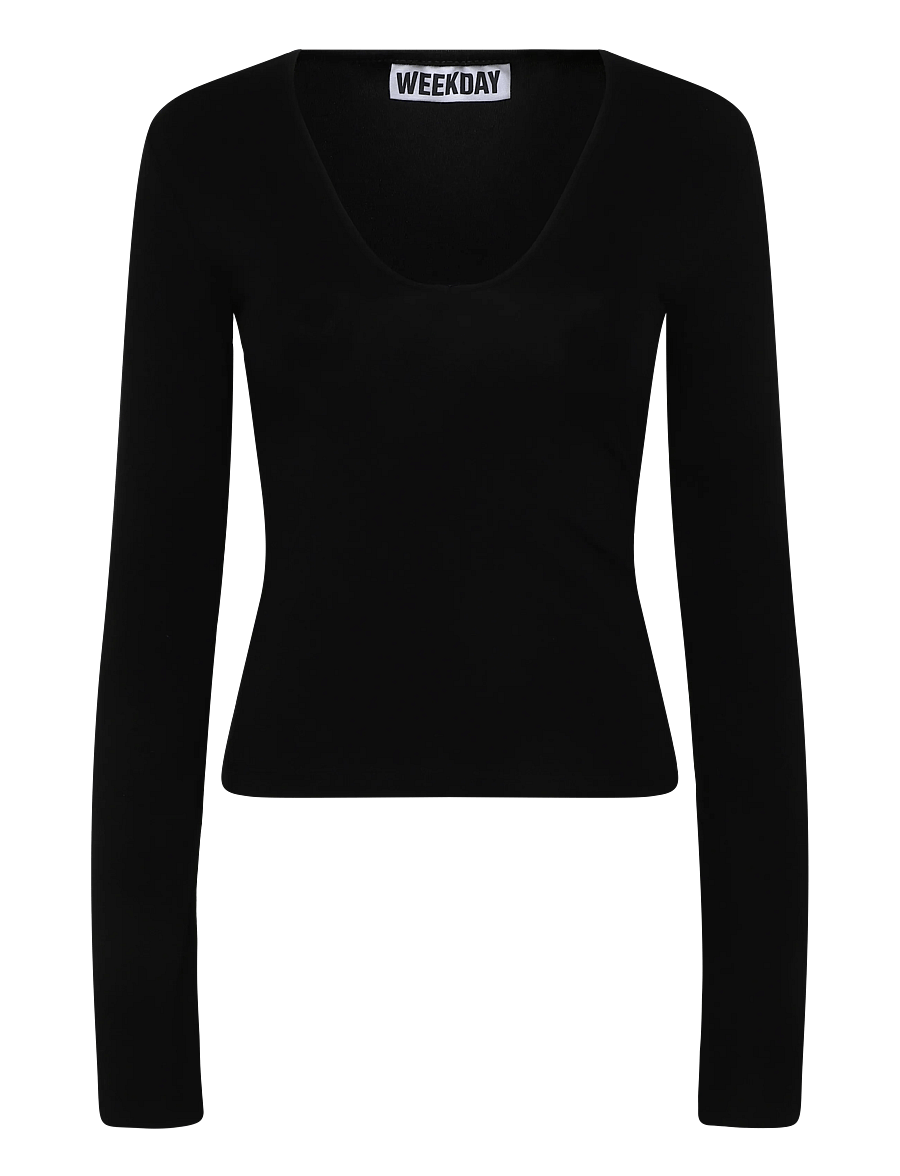 Weekday - Vinnie V-neck Slim Long Sleeve - pikkade varrukatega topid - black - 0