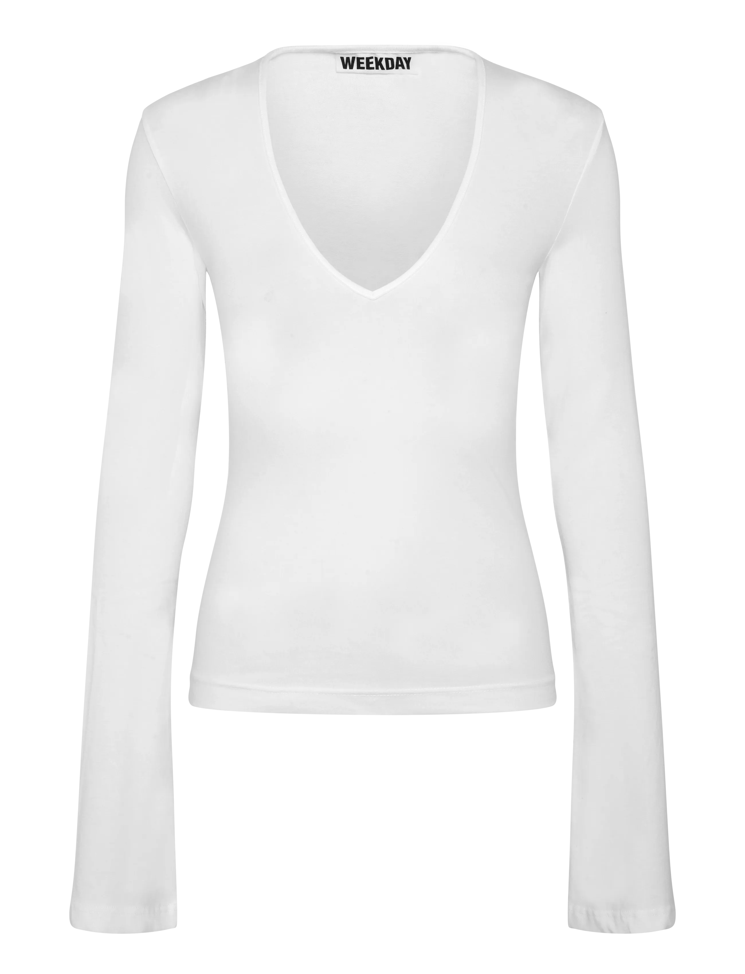 Weekday Vinnie V-Neck Slim Long Sleeve, Damen, Schmales V-Ausschnitt Langarm Top, Weiß, Gr.XXS
