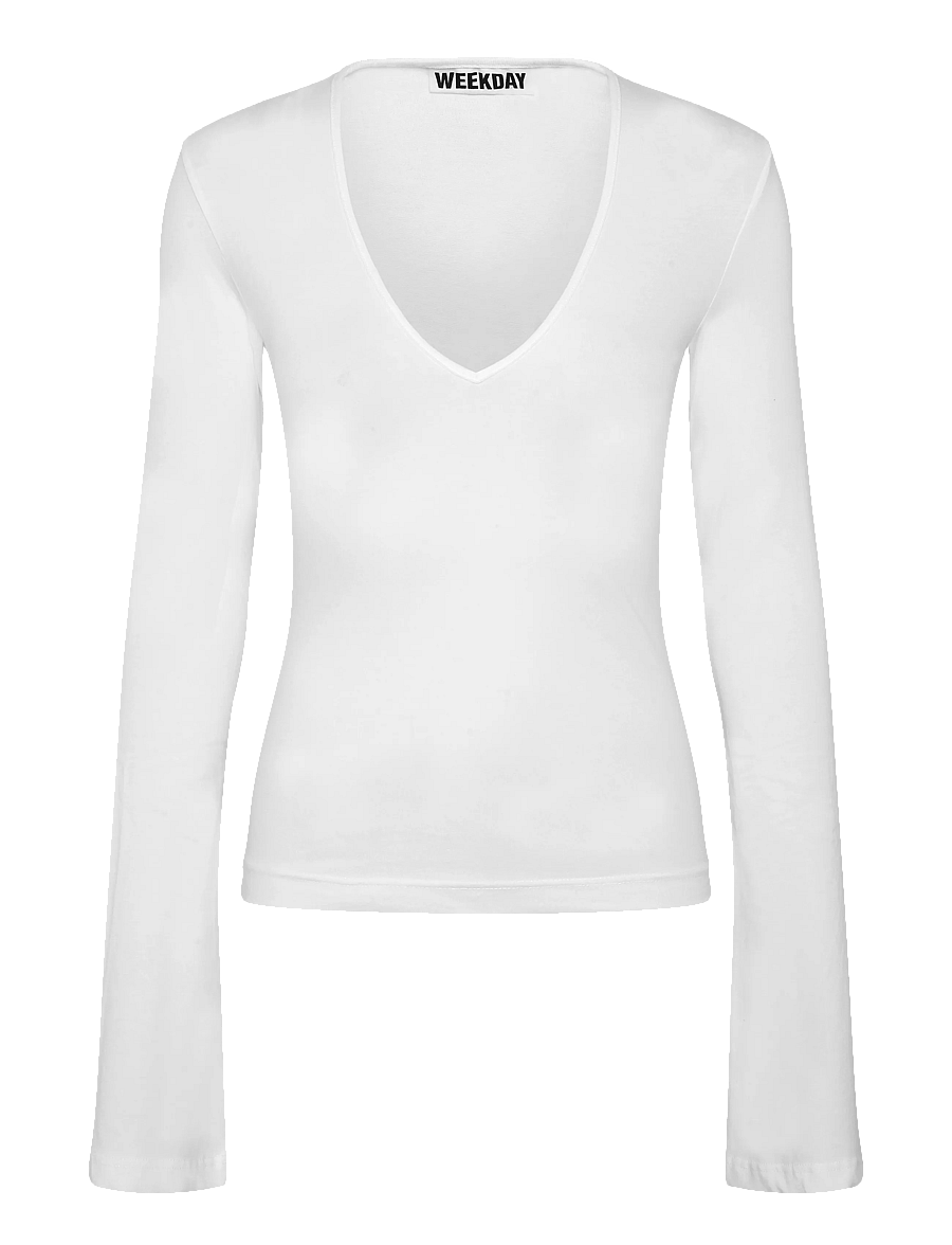 Weekday - Vinnie V-neck Slim Long Sleeve - pikkade varrukatega topid - white - 0