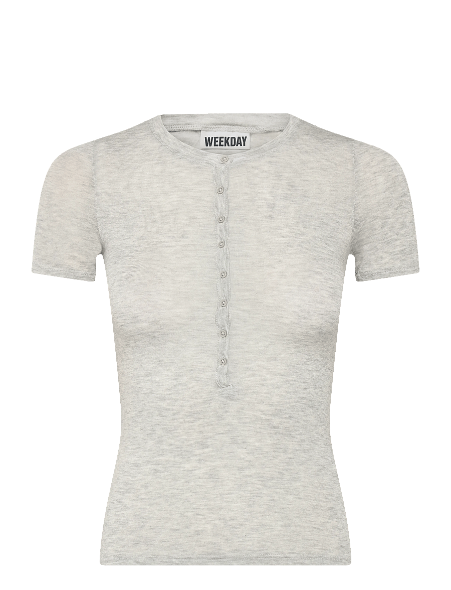 Weekday - Henley Short-sleeved Top - t-shirts - grey melange - 0