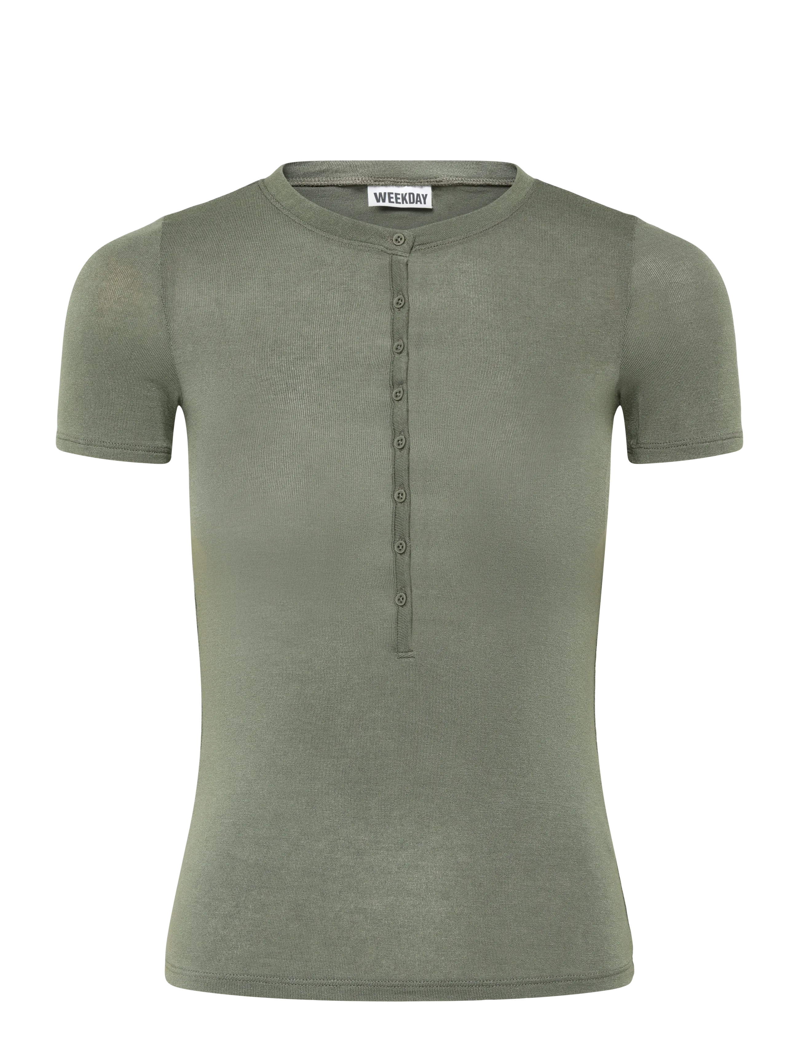 Weekday Henley Short-Sleeved Top, M, T-shirts & Oberteile, Khakigrün - Short-sleeved, Frauen