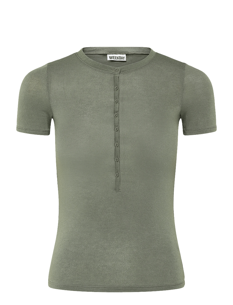 Weekday - Henley Short-sleeved Top - t-särgid - khaki green - 0