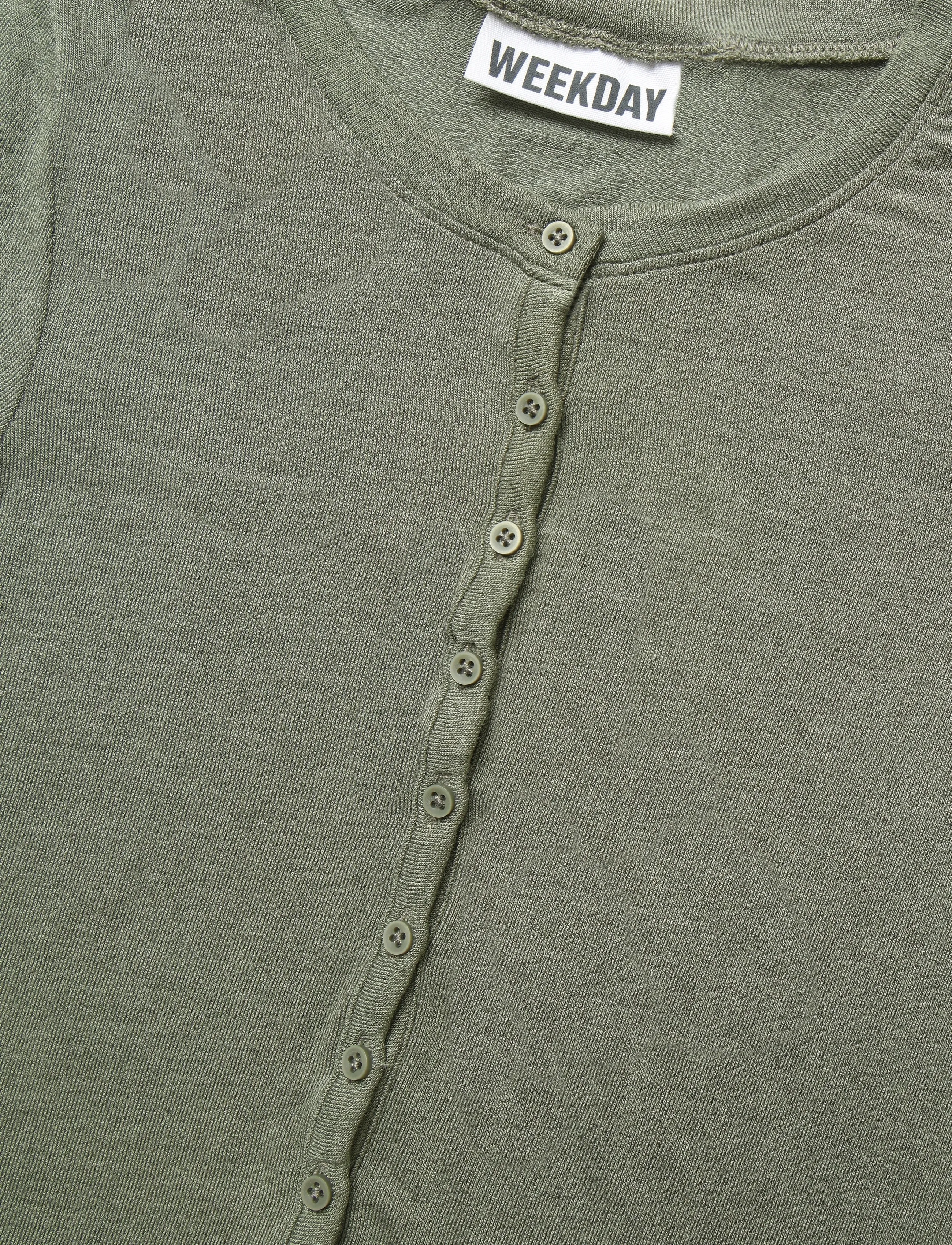 Weekday - Henley Short-sleeved Top - t-shirts - khaki green - 2