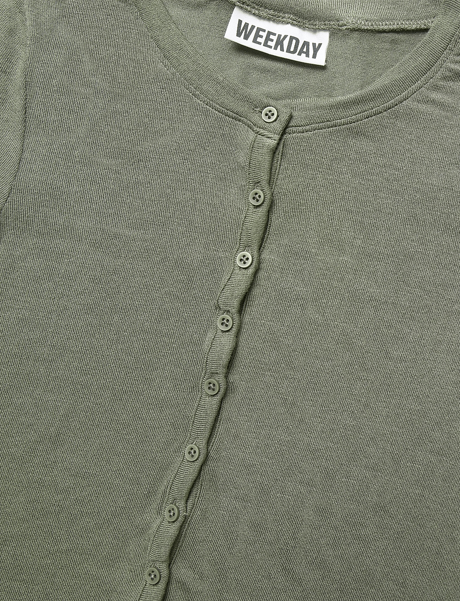 Weekday - Henley Short-sleeved Top - t-särgid - khaki green - 2