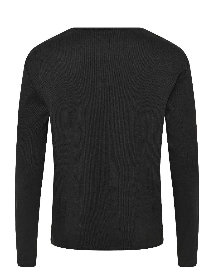Weekday - Long-sleeved cotton henley - langærmede t-shirts - black - 1