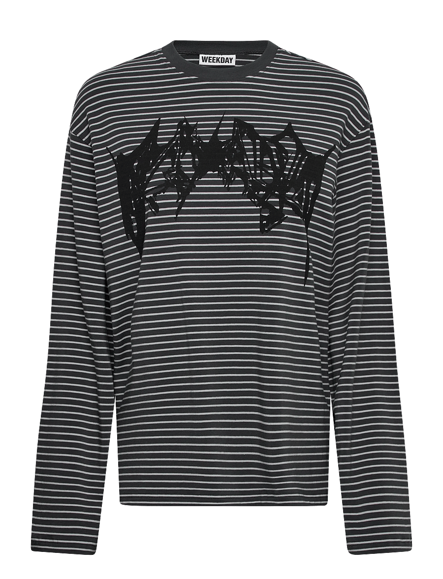 Weekday - Oversized Graphic Long Sleeve - long-sleeved tops - dark grey/black stripe - 0