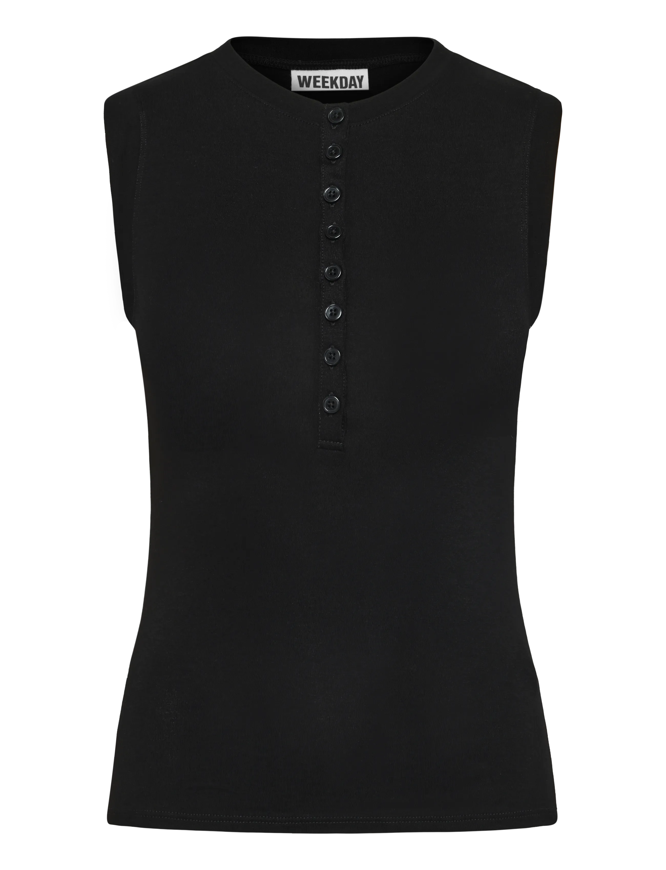 Weekday Henley Tank Top, S, T-shirts & Oberteile, Schwarz - Sleeveless, Frauen